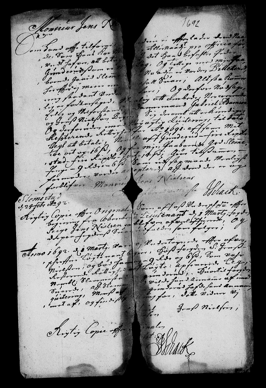 Stattholderembetet 1572-1771, AV/RA-EA-2870/Af/L0004: Avskrifter av vedlegg til originale supplikker, nummerert i samsvar med supplikkbøkene, 1691-1694, s. 190