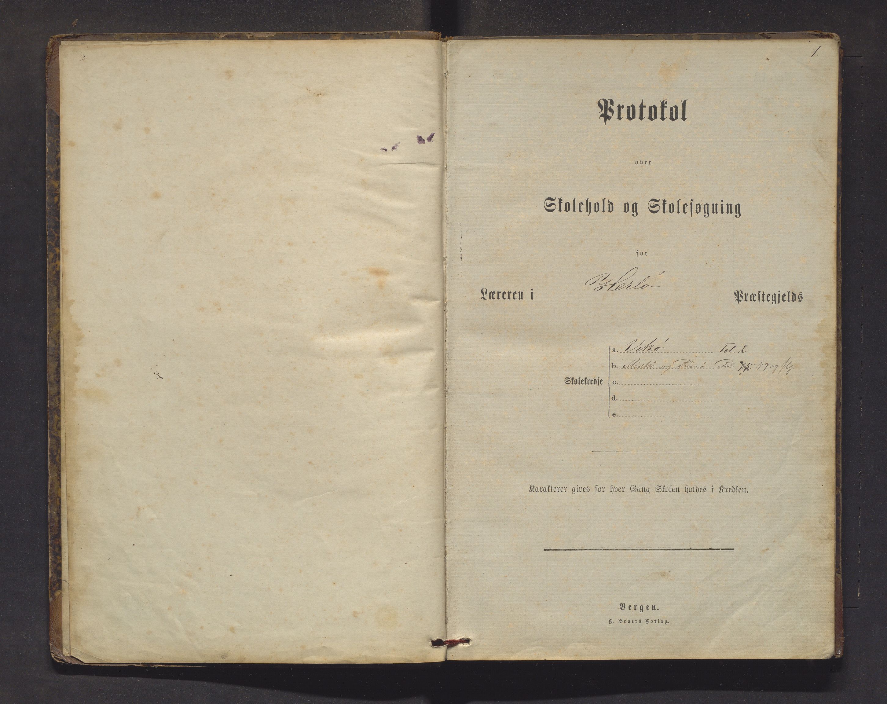 Herdla kommune. Barneskulane, IKAH/1258-231/F/Fa/L0011: Skuleprotokoll for Misje og Turøy krinsar og Vikøy og Toftøy skular, 1879-1894