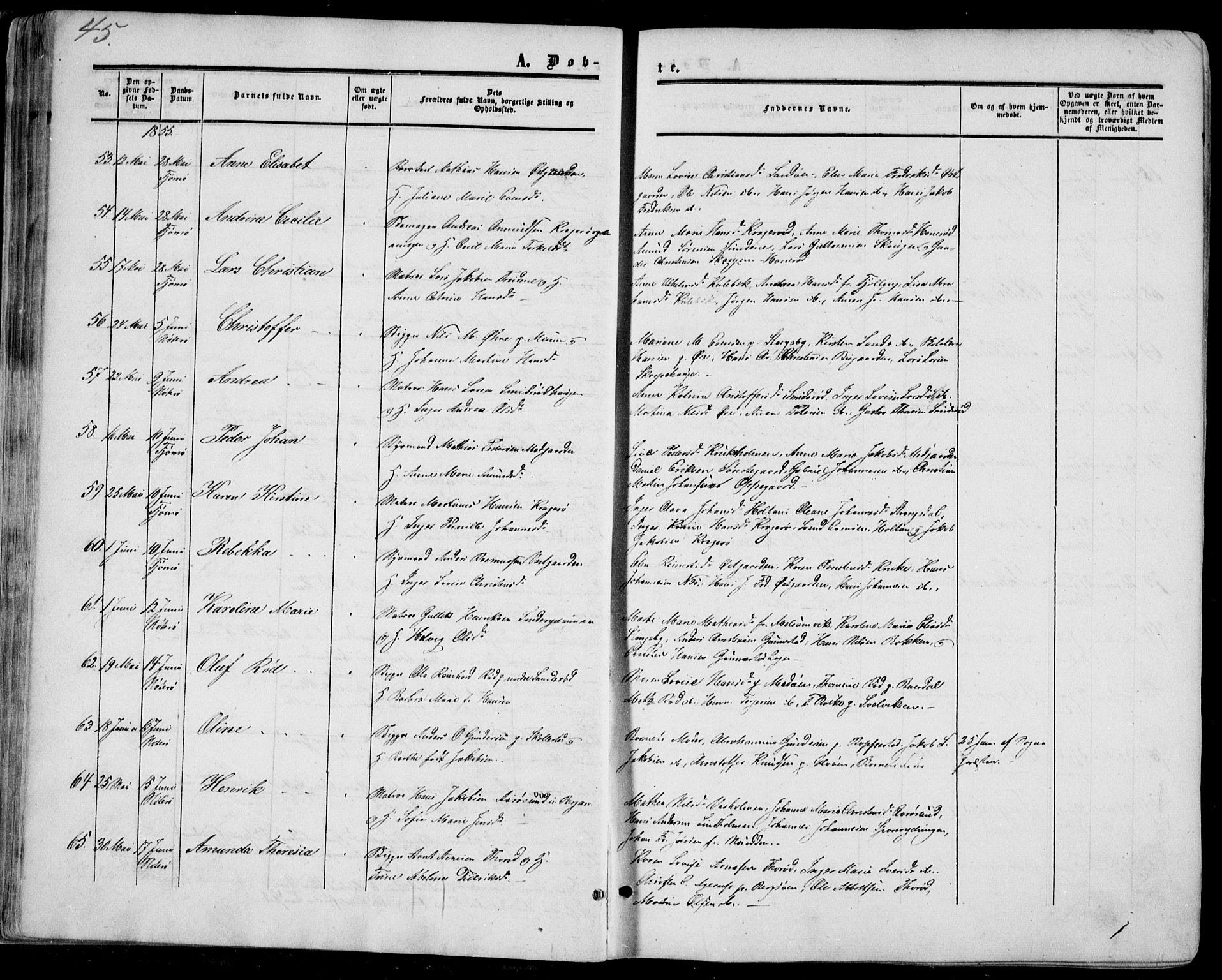 Nøtterøy kirkebøker, AV/SAKO-A-354/F/Fa/L0006: Ministerialbok nr. I 6, 1852-1864, s. 45