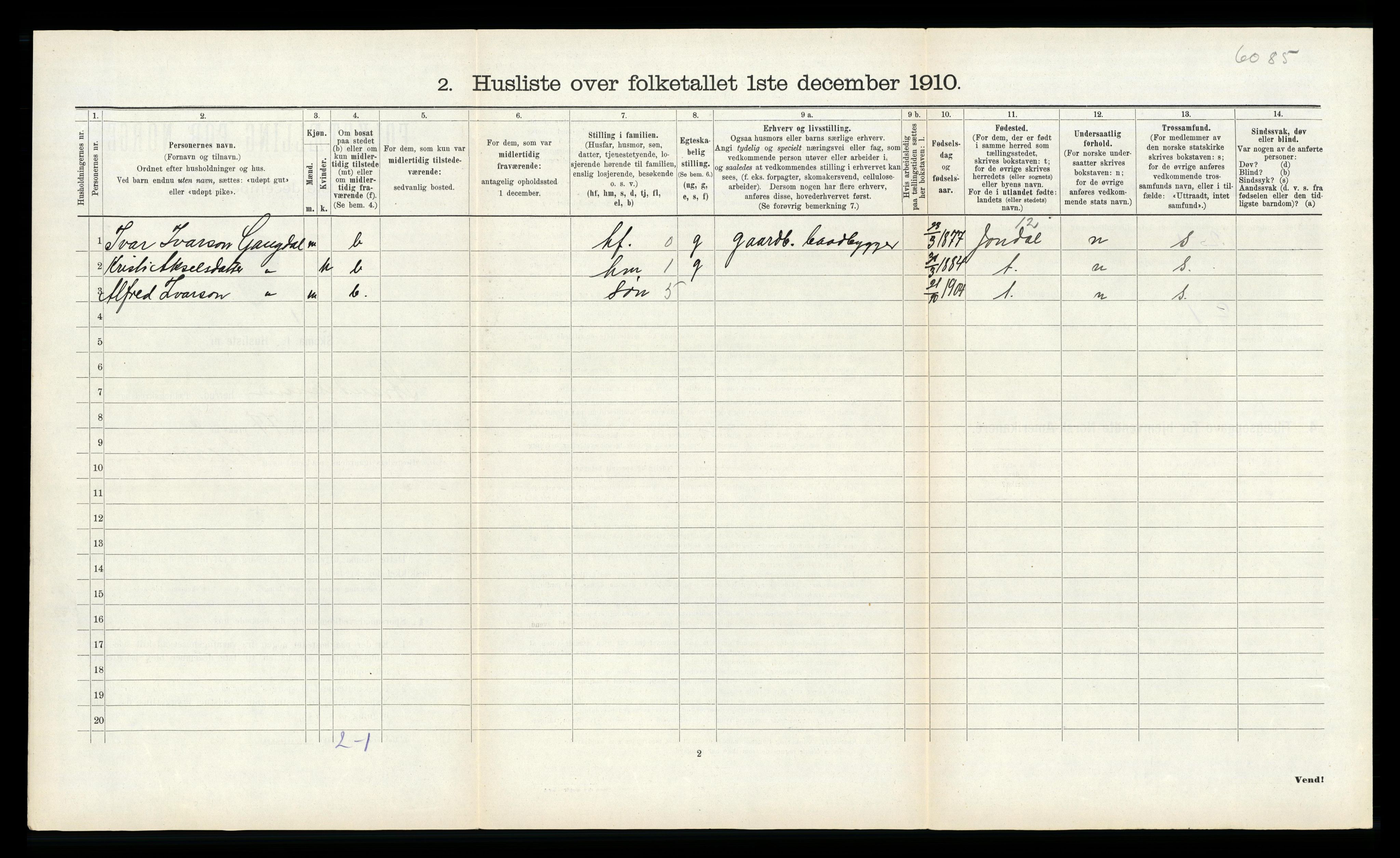 RA, Folketelling 1910 for 1226 Strandebarm herred, 1910, s. 587