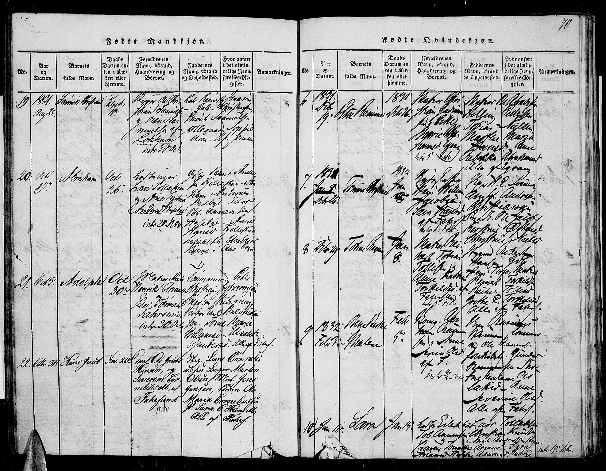 Farsund sokneprestkontor, AV/SAK-1111-0009/F/Fa/L0002: Ministerialbok nr. A 2, 1815-1836, s. 70