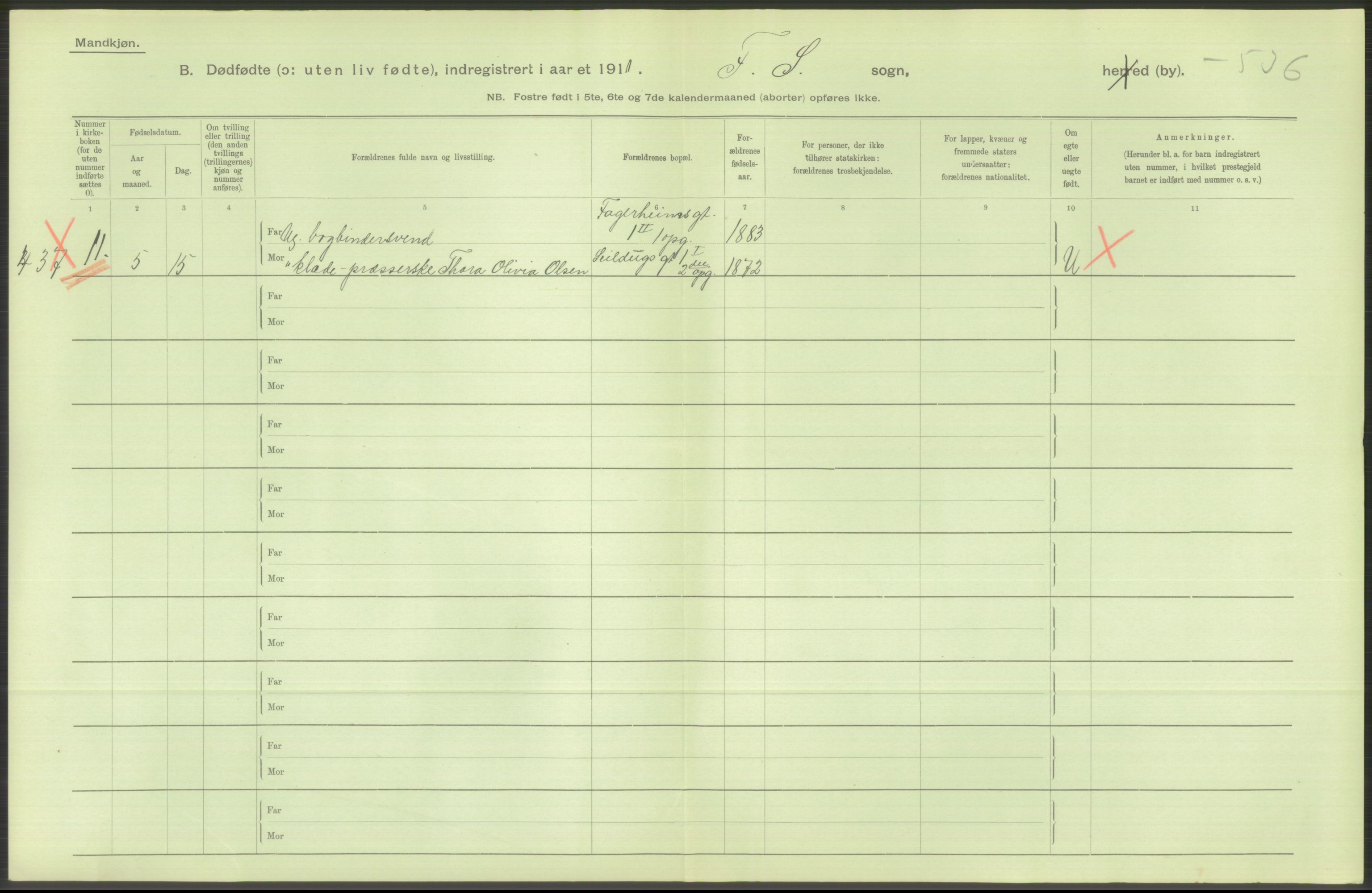 Statistisk sentralbyrå, Sosiodemografiske emner, Befolkning, AV/RA-S-2228/D/Df/Dfb/Dfba/L0010: Kristiania: Døde kvinner samt dødfødte., 1911, s. 24