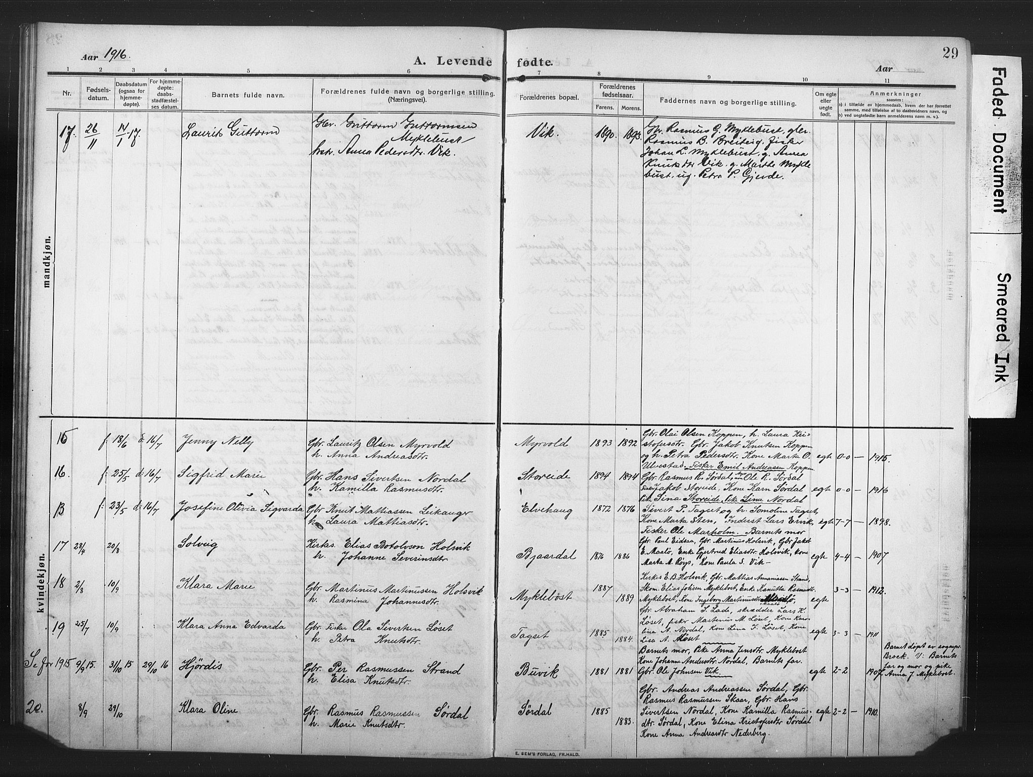 Ministerialprotokoller, klokkerbøker og fødselsregistre - Møre og Romsdal, AV/SAT-A-1454/502/L0028: Klokkerbok nr. 502C02, 1909-1932, s. 29