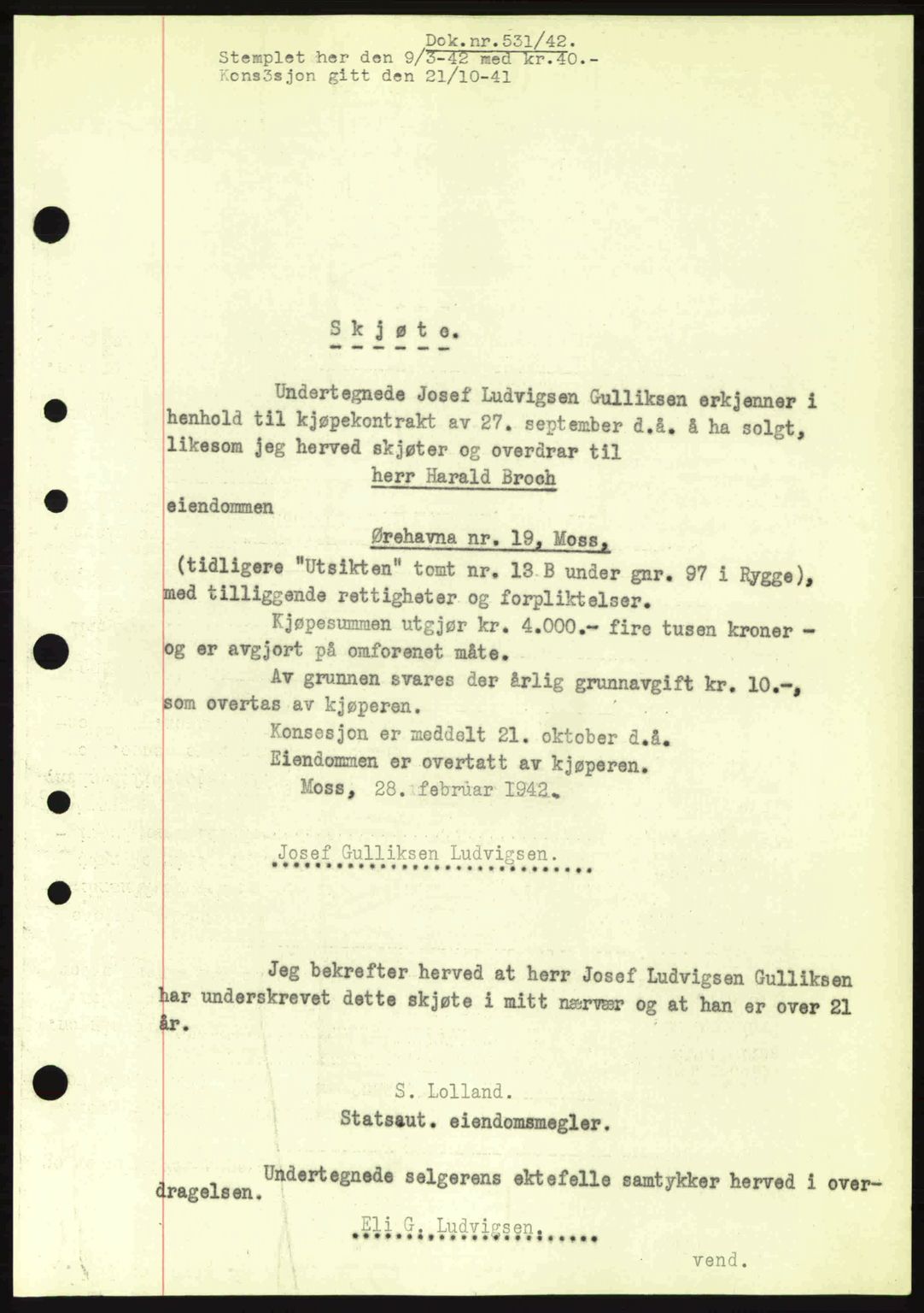 Moss sorenskriveri, SAO/A-10168: Pantebok nr. A9, 1941-1942, Dagboknr: 531/1942