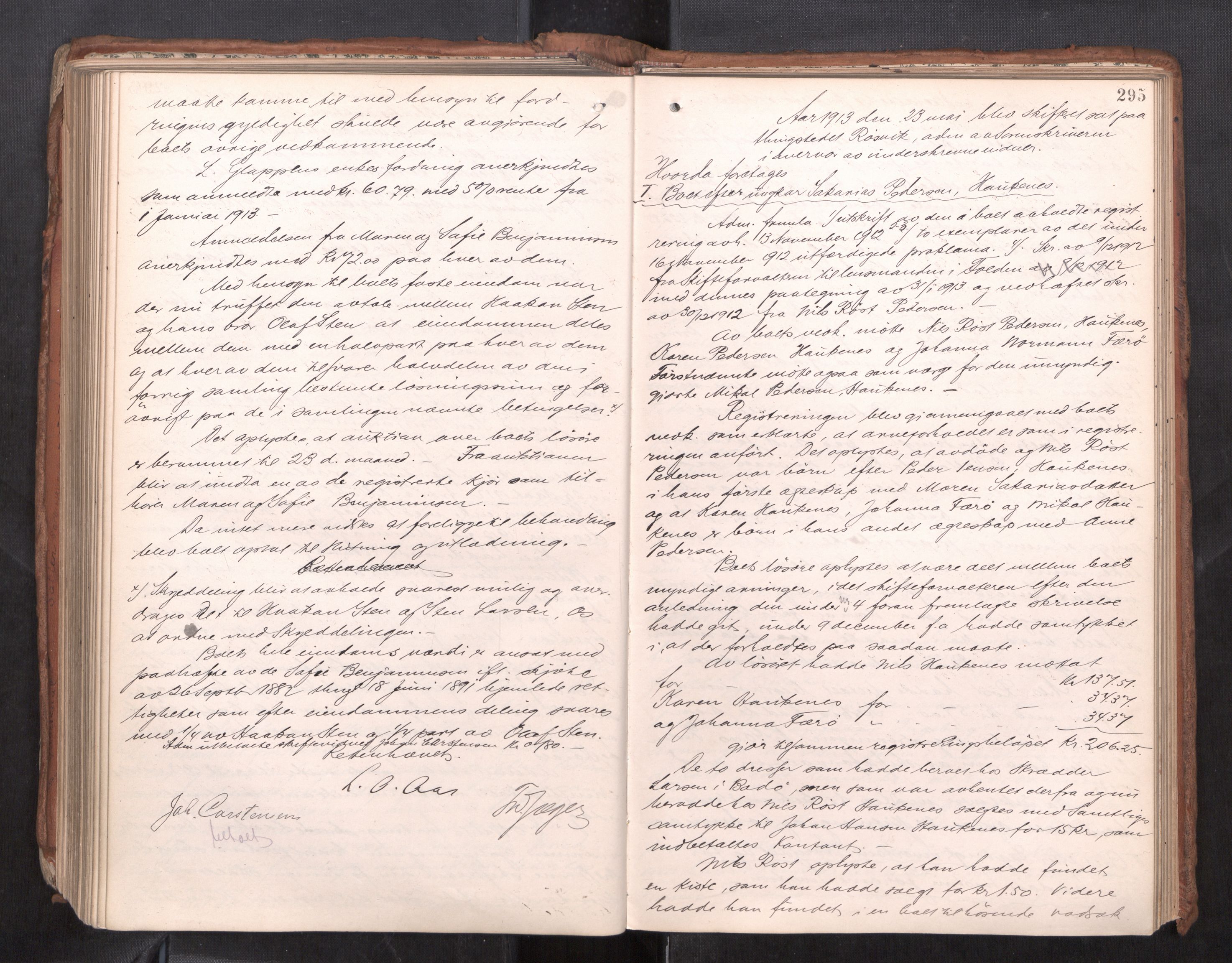 Salten sorenskriveri, AV/SAT-A-4578/1/3/3B/L0012: Skiftebehandlingsprotokoll, 1910-1915, s. 295
