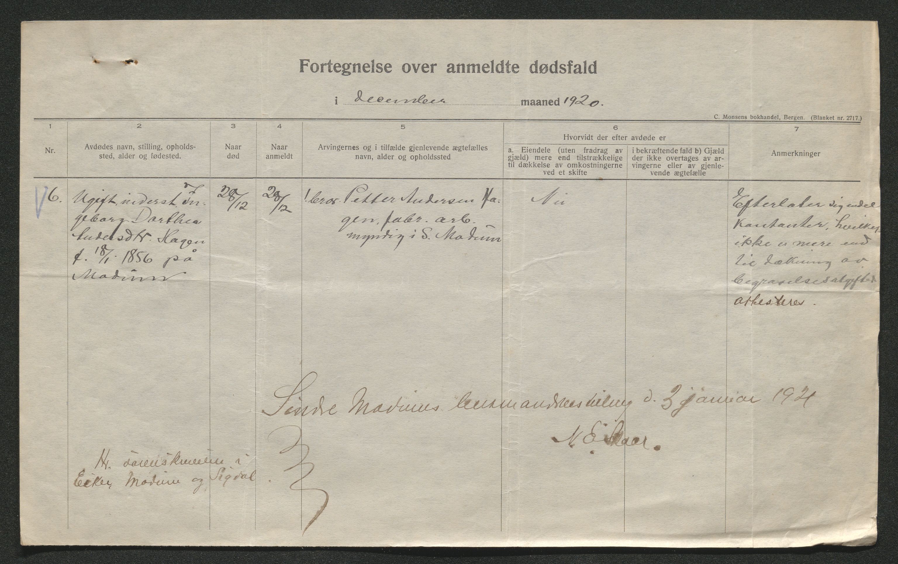 Eiker, Modum og Sigdal sorenskriveri, AV/SAKO-A-123/H/Ha/Hab/L0040: Dødsfallsmeldinger, 1920-1921, s. 368