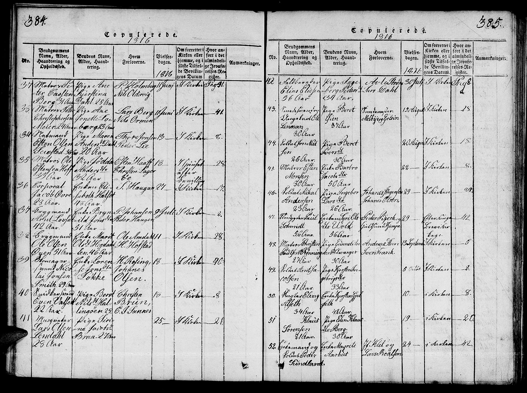 Ministerialprotokoller, klokkerbøker og fødselsregistre - Sør-Trøndelag, SAT/A-1456/601/L0043: Ministerialbok nr. 601A11, 1815-1821, s. 384-385