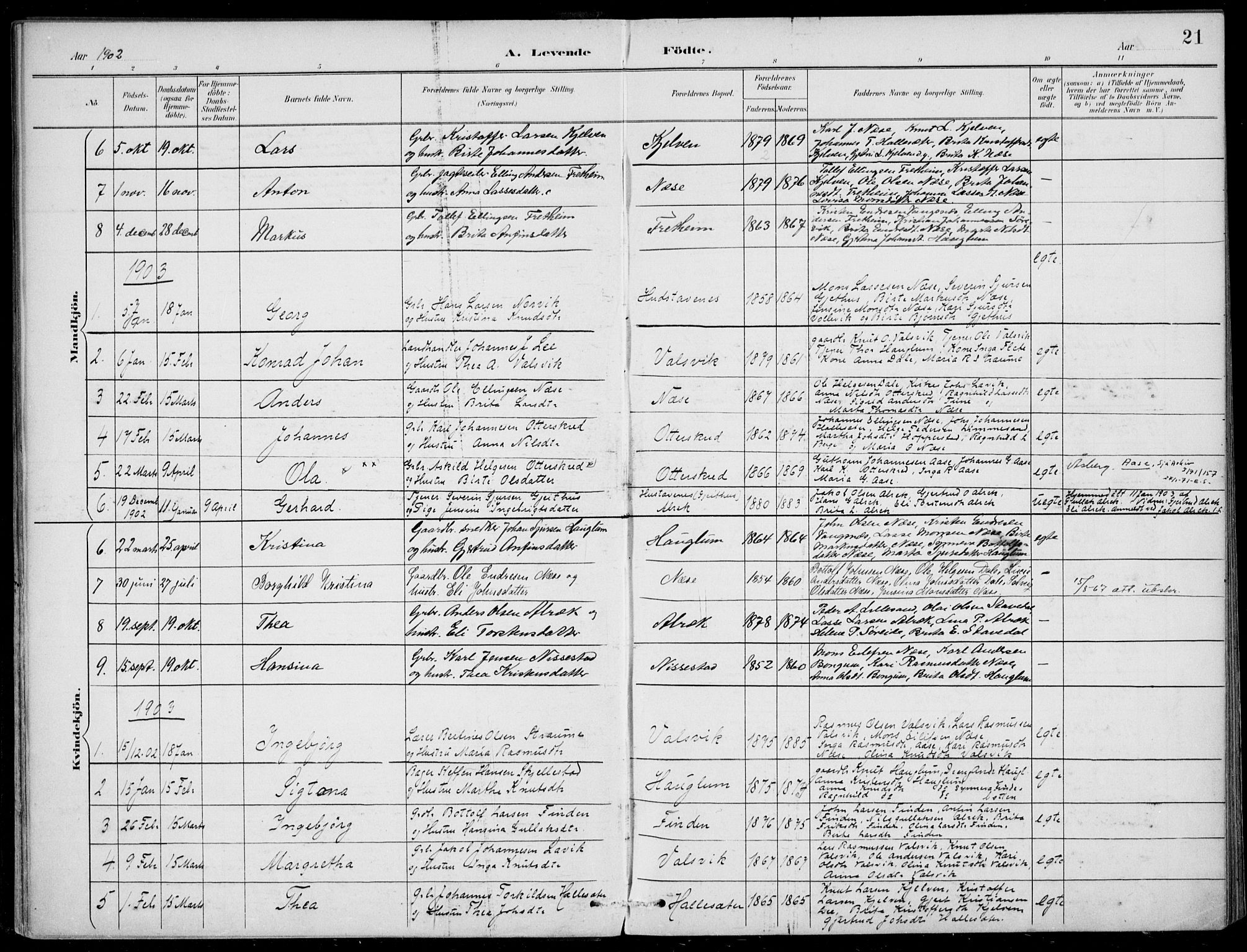 Vik sokneprestembete, AV/SAB-A-81501/H/Haa/Haac/L0002: Ministerialbok nr. C  2, 1891-1910, s. 21