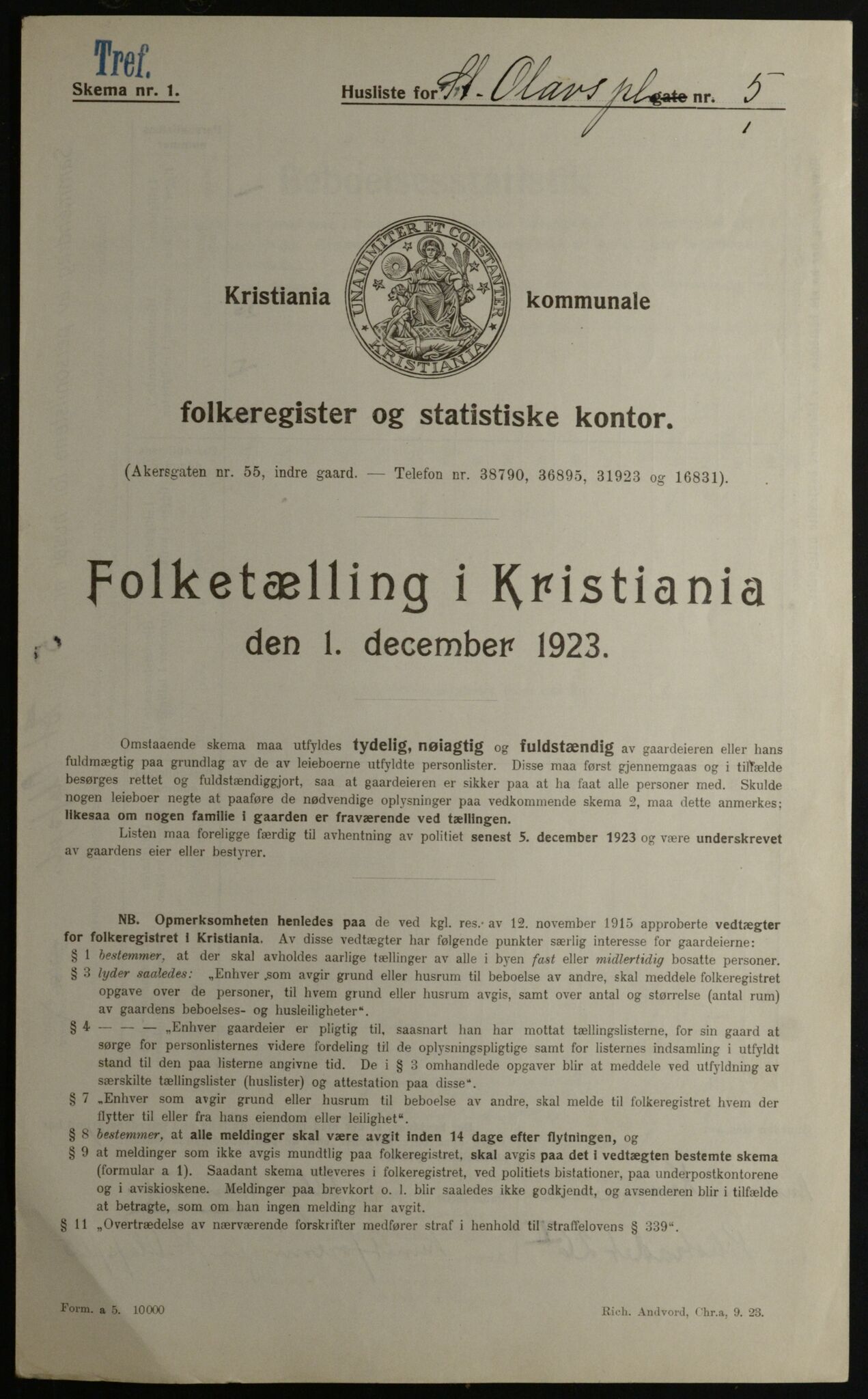 OBA, Kommunal folketelling 1.12.1923 for Kristiania, 1923, s. 97731