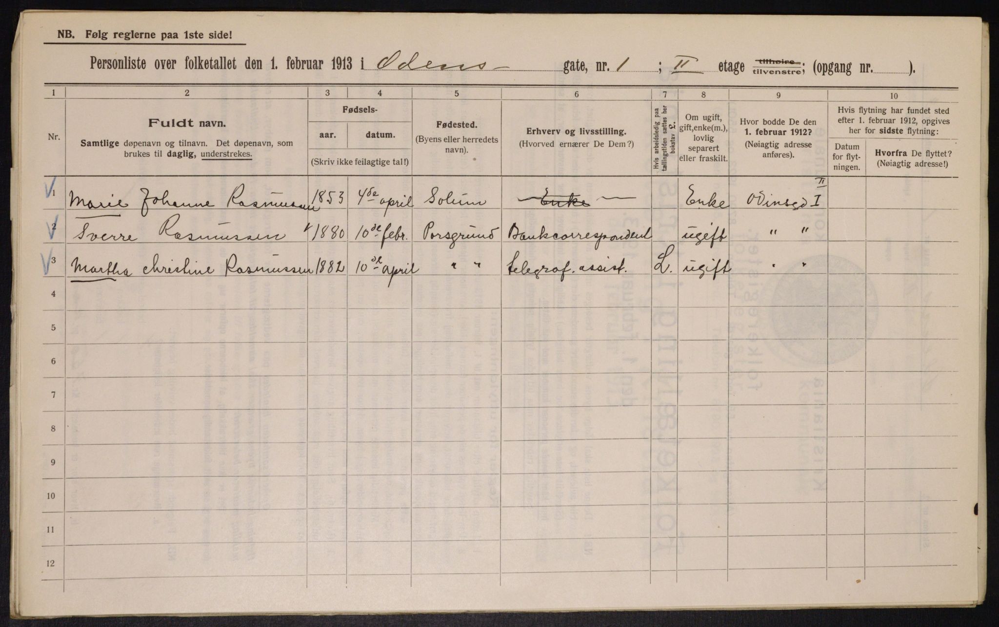 OBA, Kommunal folketelling 1.2.1913 for Kristiania, 1913, s. 74589