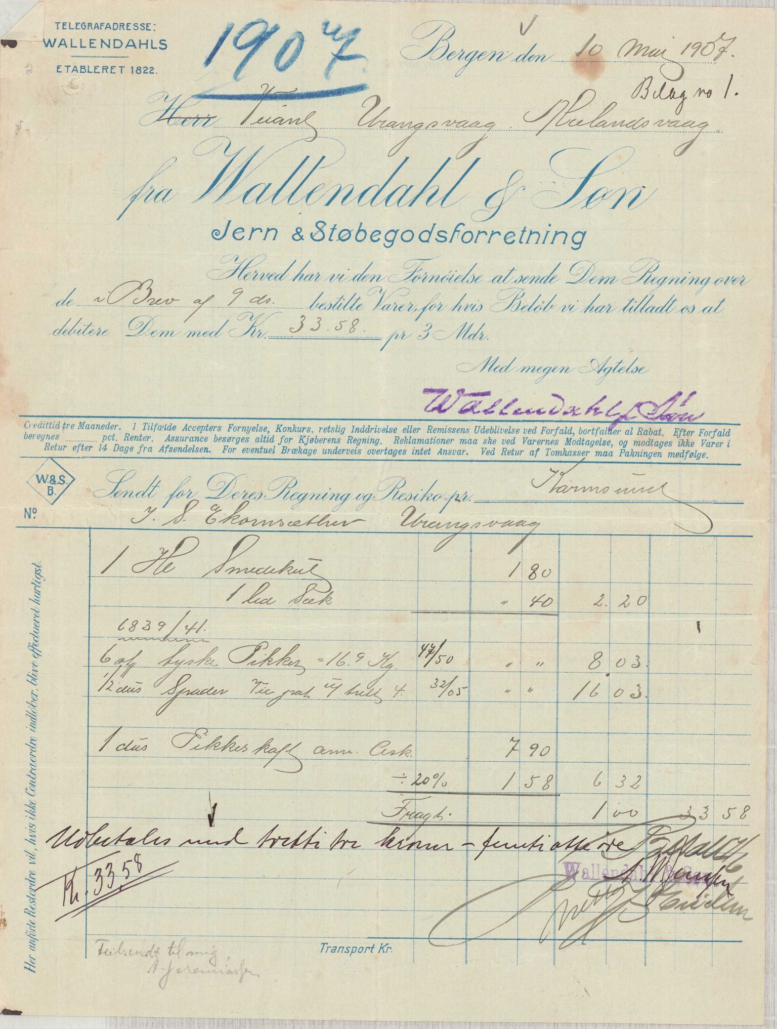 Finnaas kommune. Formannskapet, IKAH/1218a-021/E/Ea/L0002/0005: Rekneskap for veganlegg / Rekneskap for veganlegget Urangsvåg - Mælandsvåg, 1907-1909, s. 11