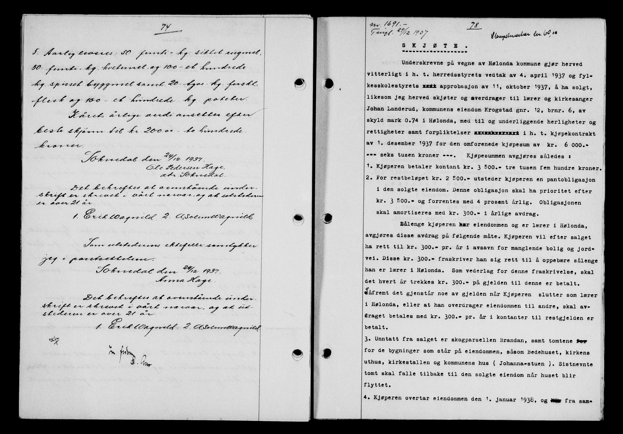 Gauldal sorenskriveri, SAT/A-0014/1/2/2C/L0048: Pantebok nr. 51-52, 1937-1938, s. 74, Dagboknr: 1691/1937