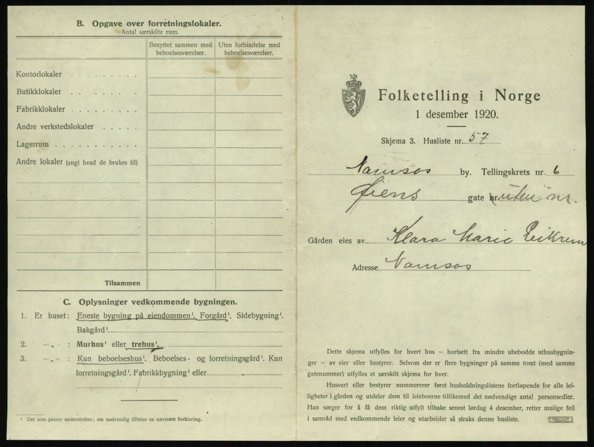 SAT, Folketelling 1920 for 1703 Namsos ladested, 1920, s. 717