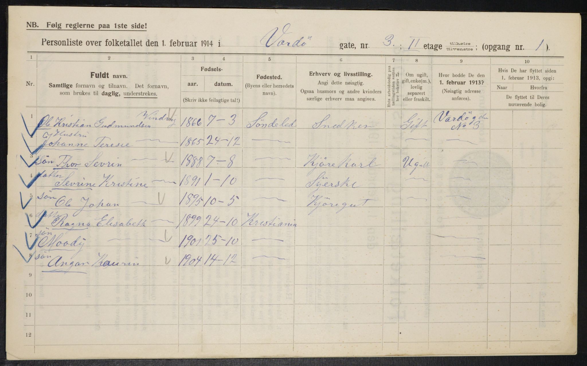 OBA, Kommunal folketelling 1.2.1914 for Kristiania, 1914, s. 122933