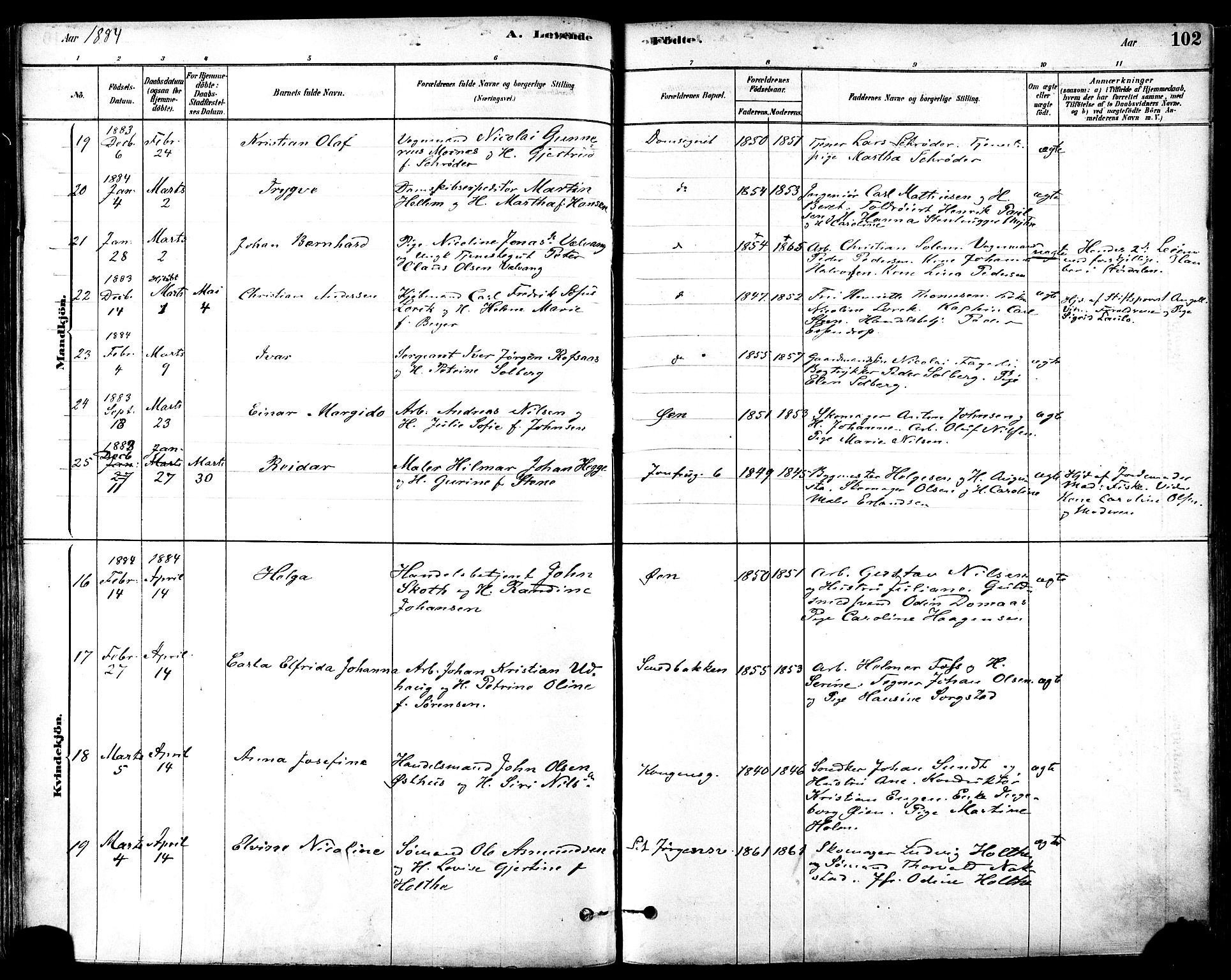 Ministerialprotokoller, klokkerbøker og fødselsregistre - Sør-Trøndelag, SAT/A-1456/601/L0057: Ministerialbok nr. 601A25, 1877-1891, s. 102