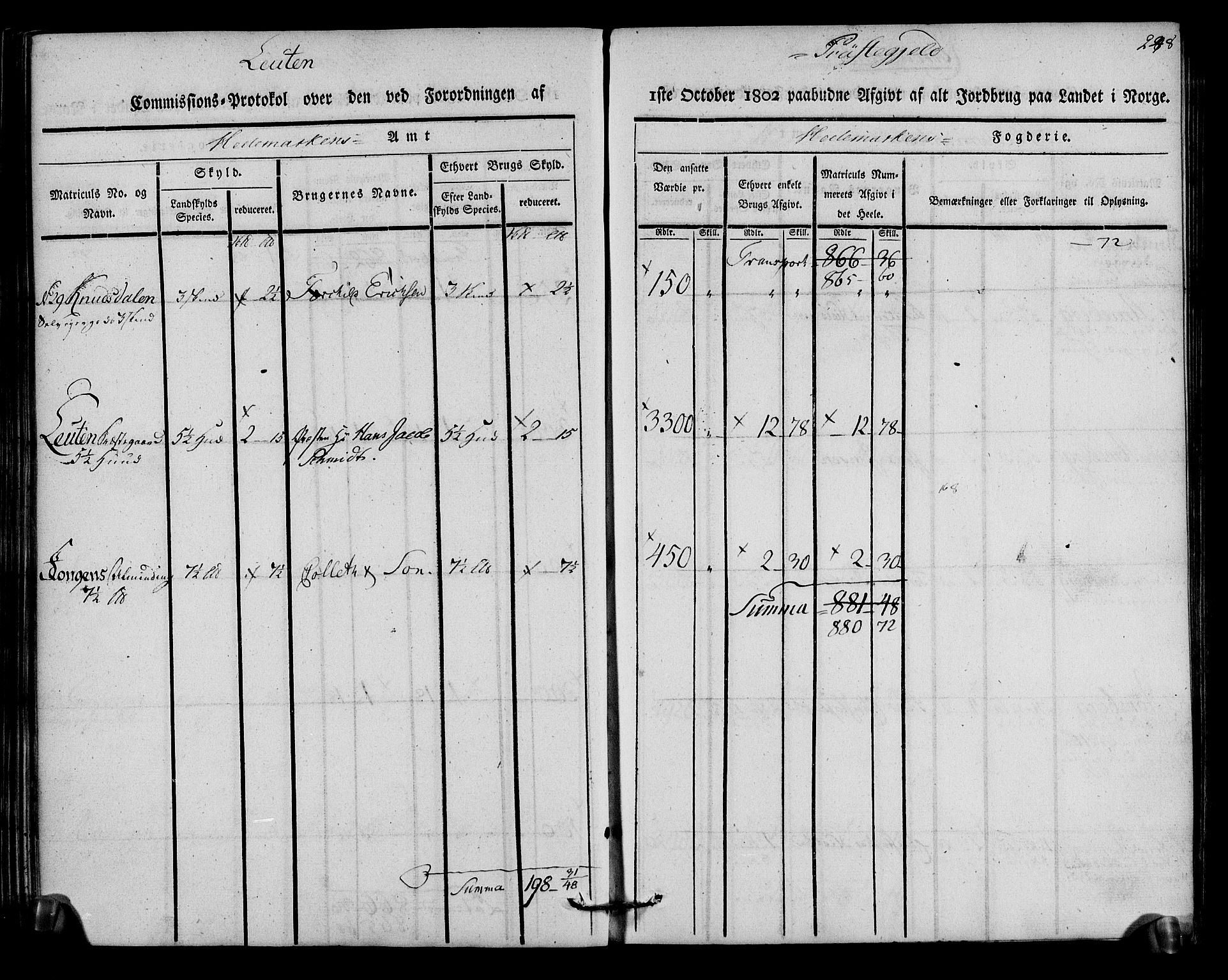 Rentekammeret inntil 1814, Realistisk ordnet avdeling, AV/RA-EA-4070/N/Ne/Nea/L0033: Hedmark fogderi. Kommisjonsprotokoll, 1803, s. 250