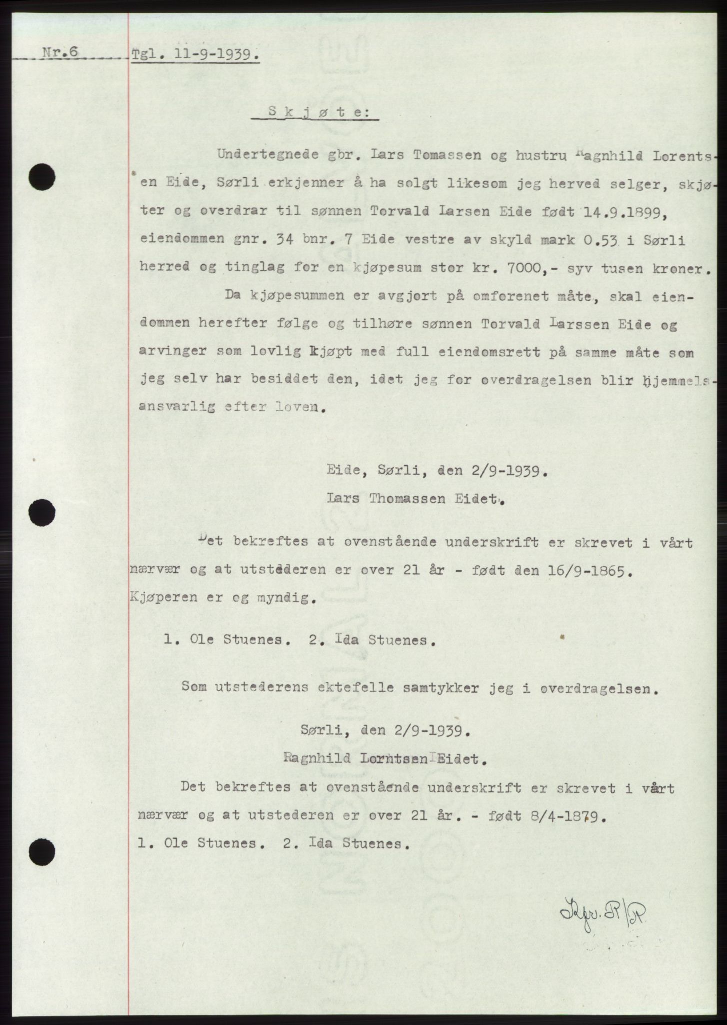 Namdal sorenskriveri, SAT/A-4133/1/2/2C: Pantebok nr. -, 1937-1939, Tingl.dato: 11.09.1939