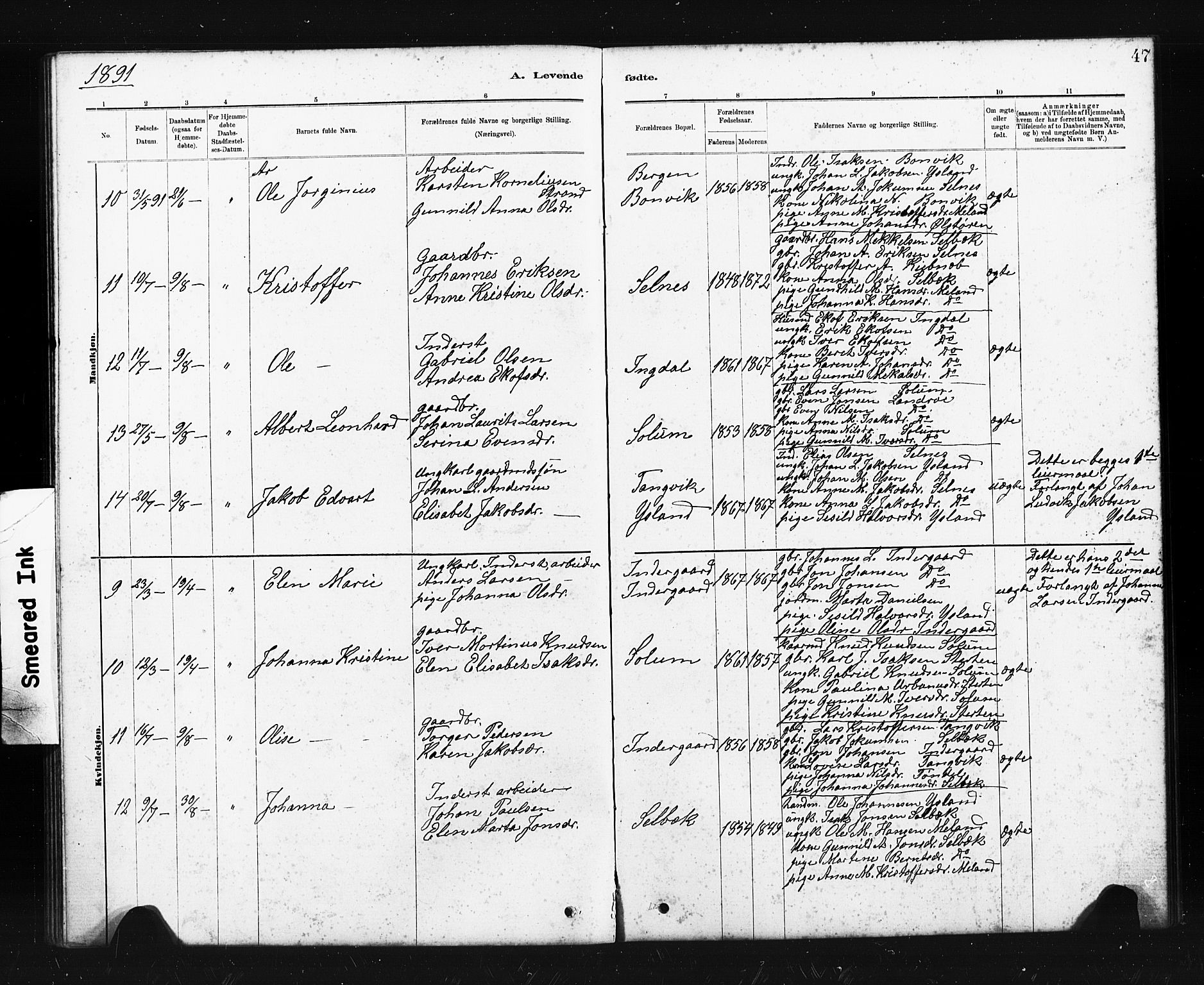 Ministerialprotokoller, klokkerbøker og fødselsregistre - Sør-Trøndelag, AV/SAT-A-1456/663/L0761: Klokkerbok nr. 663C01, 1880-1893, s. 47