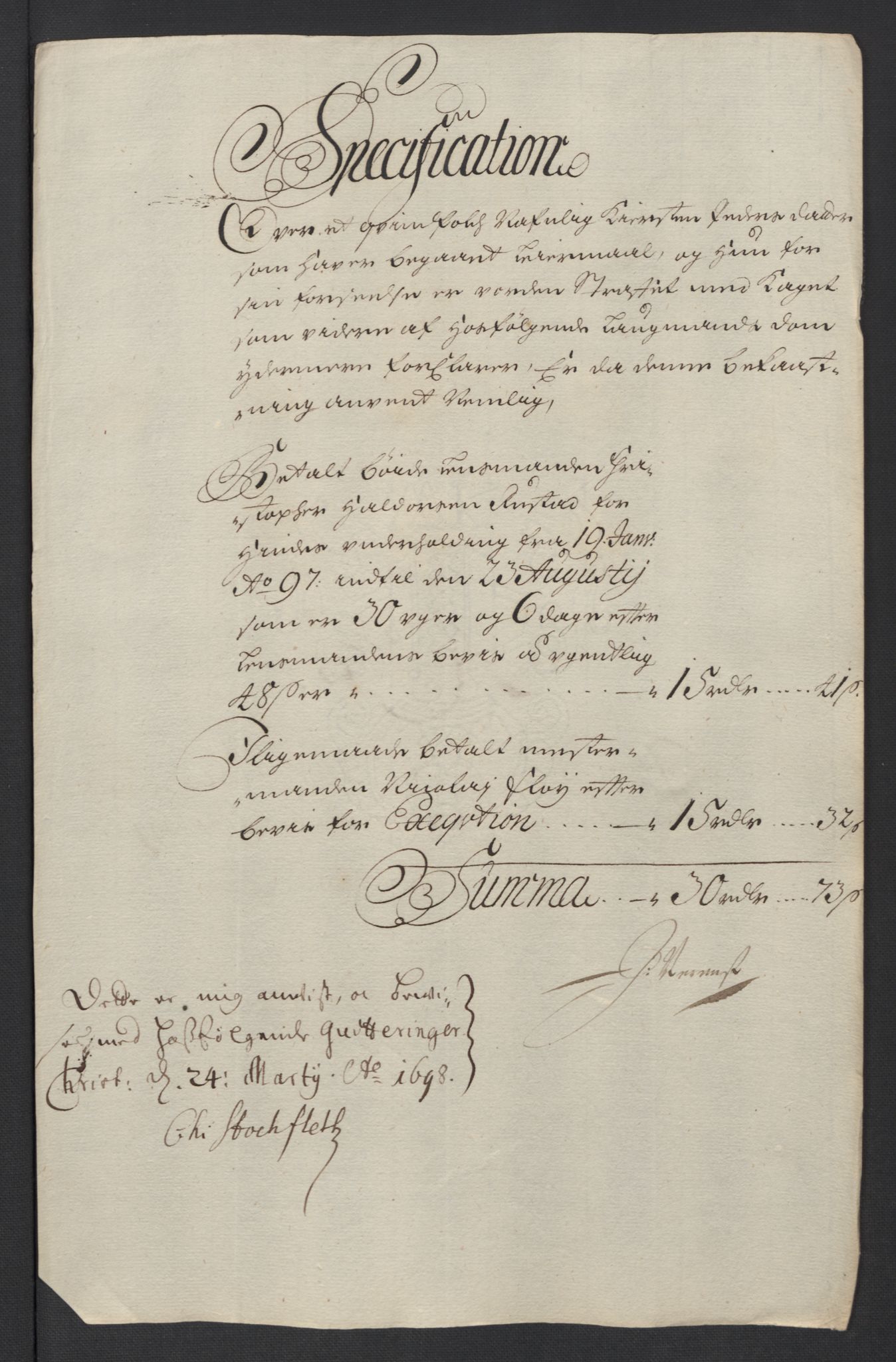 Rentekammeret inntil 1814, Reviderte regnskaper, Fogderegnskap, RA/EA-4092/R18/L1295: Fogderegnskap Hadeland, Toten og Valdres, 1697, s. 276