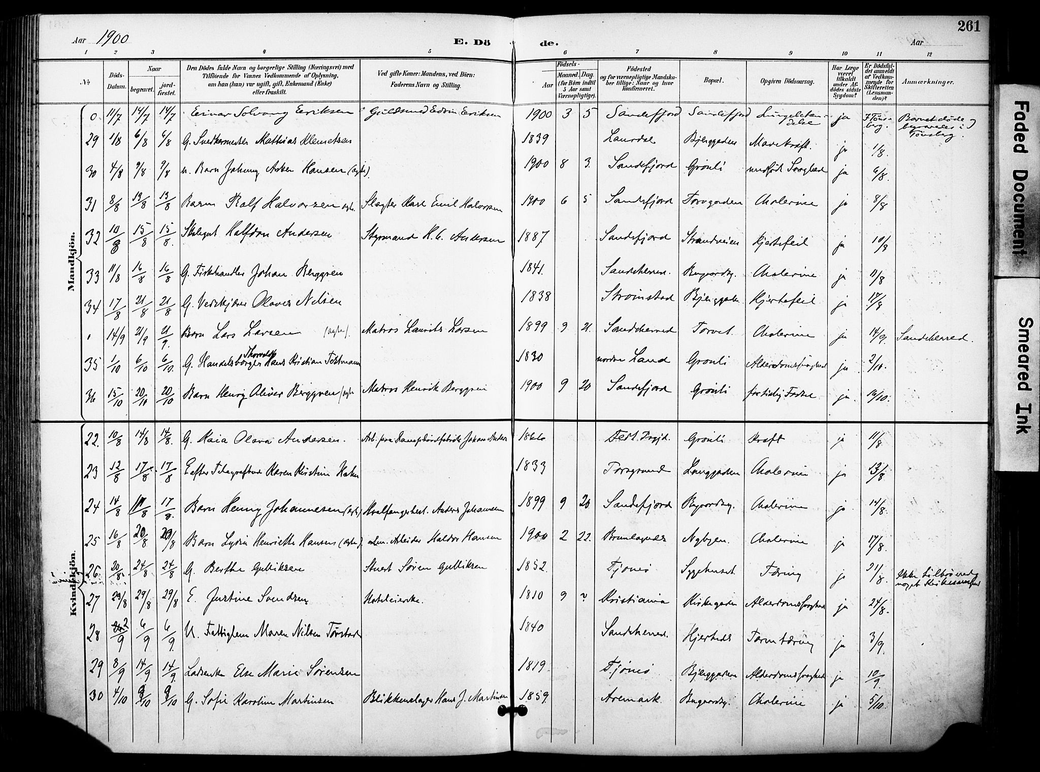 Sandefjord kirkebøker, AV/SAKO-A-315/F/Fa/L0004: Ministerialbok nr. 4, 1894-1905, s. 261