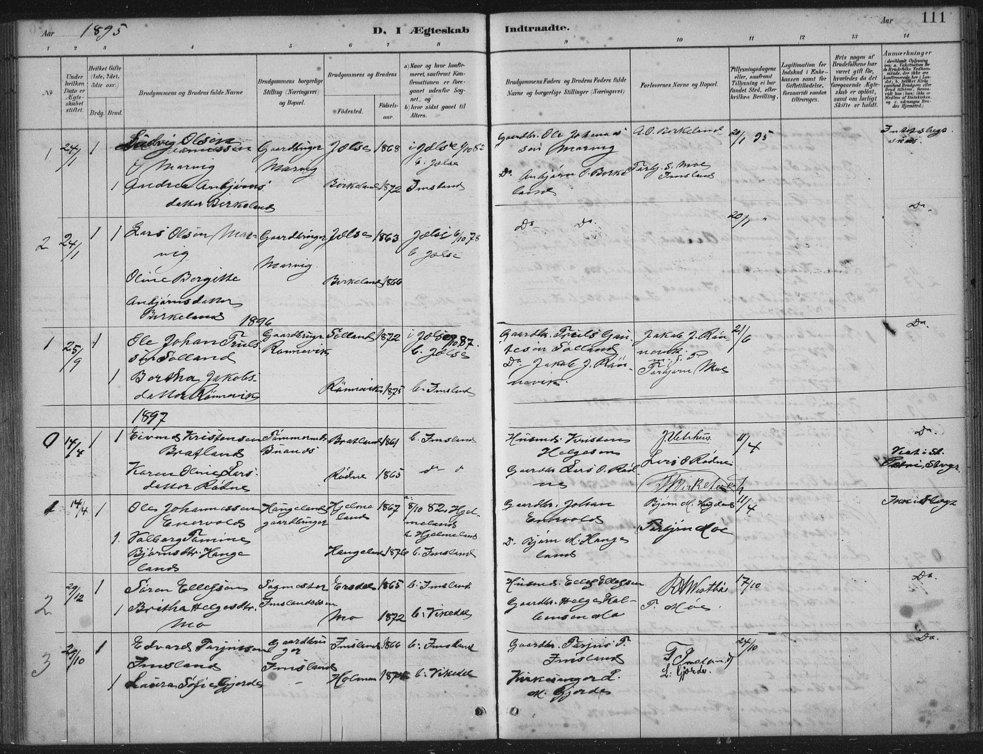 Vikedal sokneprestkontor, AV/SAST-A-101840/01/IV: Ministerialbok nr. A 12, 1886-1929, s. 111