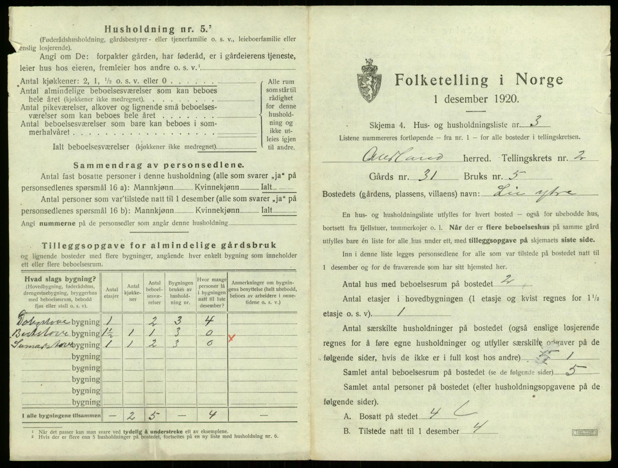 SAB, Folketelling 1920 for 1421 Aurland herred, 1920, s. 200