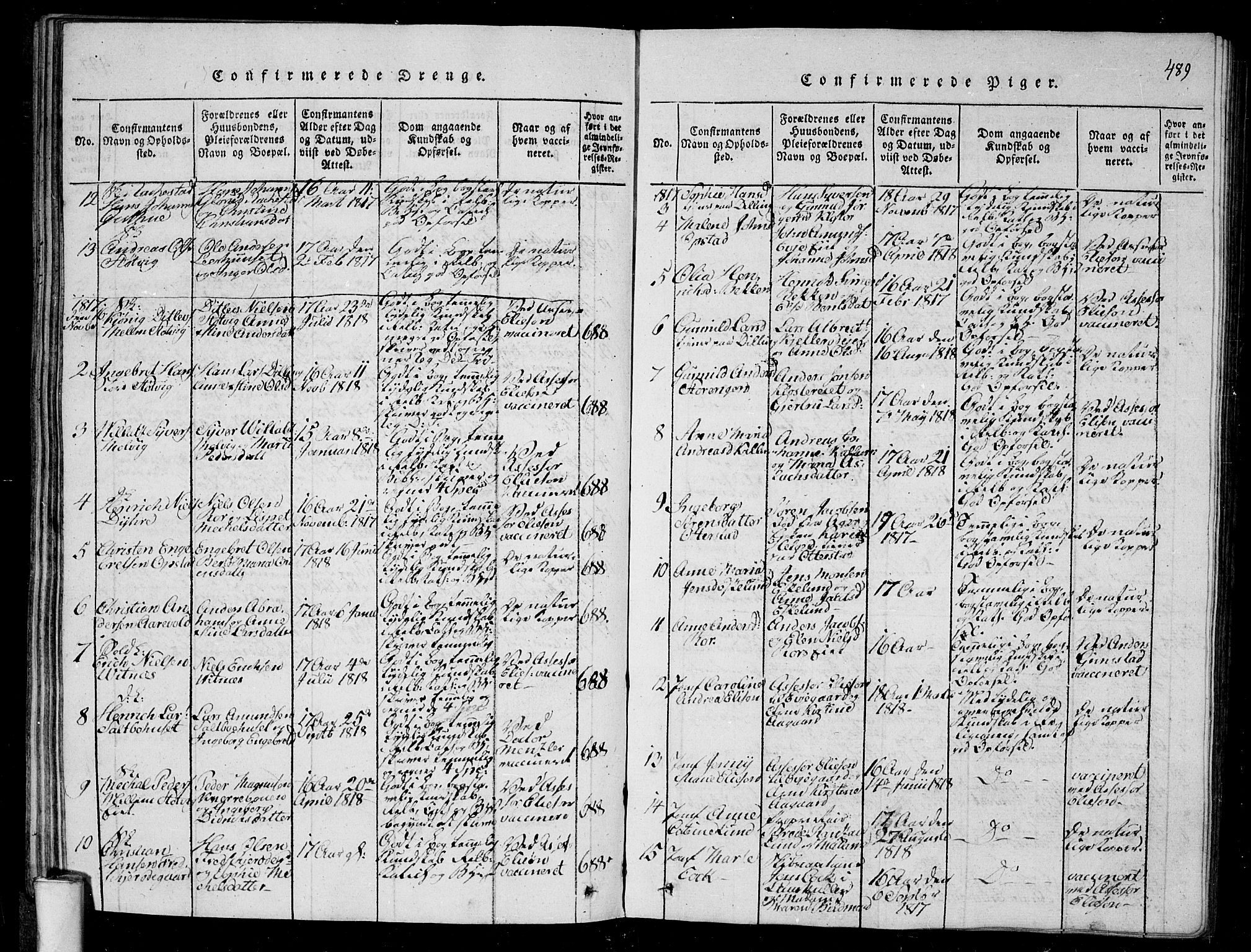 Rygge prestekontor Kirkebøker, AV/SAO-A-10084b/G/Ga/L0001: Klokkerbok nr. 1, 1814-1871, s. 488-489
