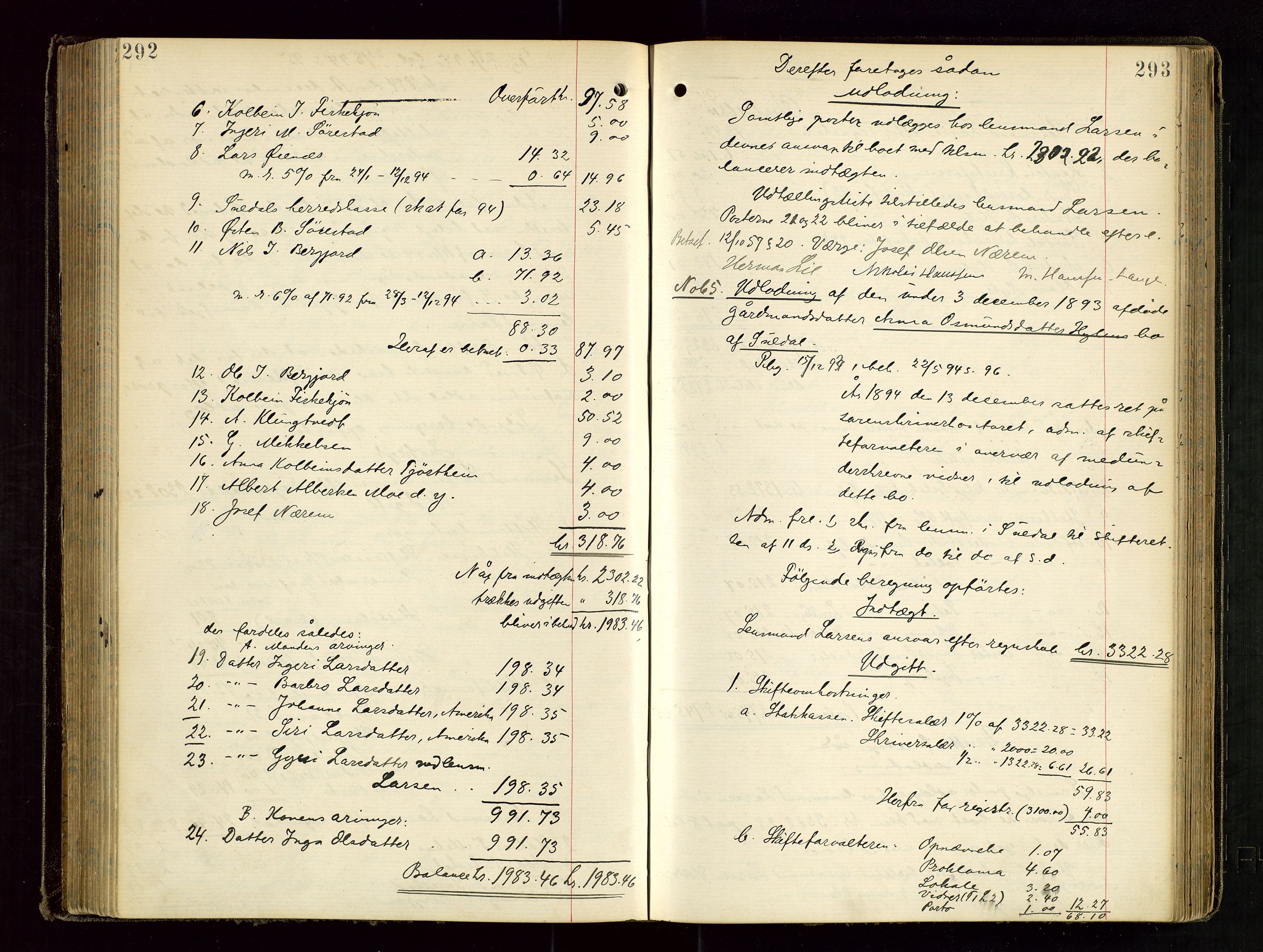 Ryfylke tingrett, SAST/A-100055/001/IV/IVD/L0029: Skifteprotokoll, register i protokollen, 1893-1897, s. 292-293