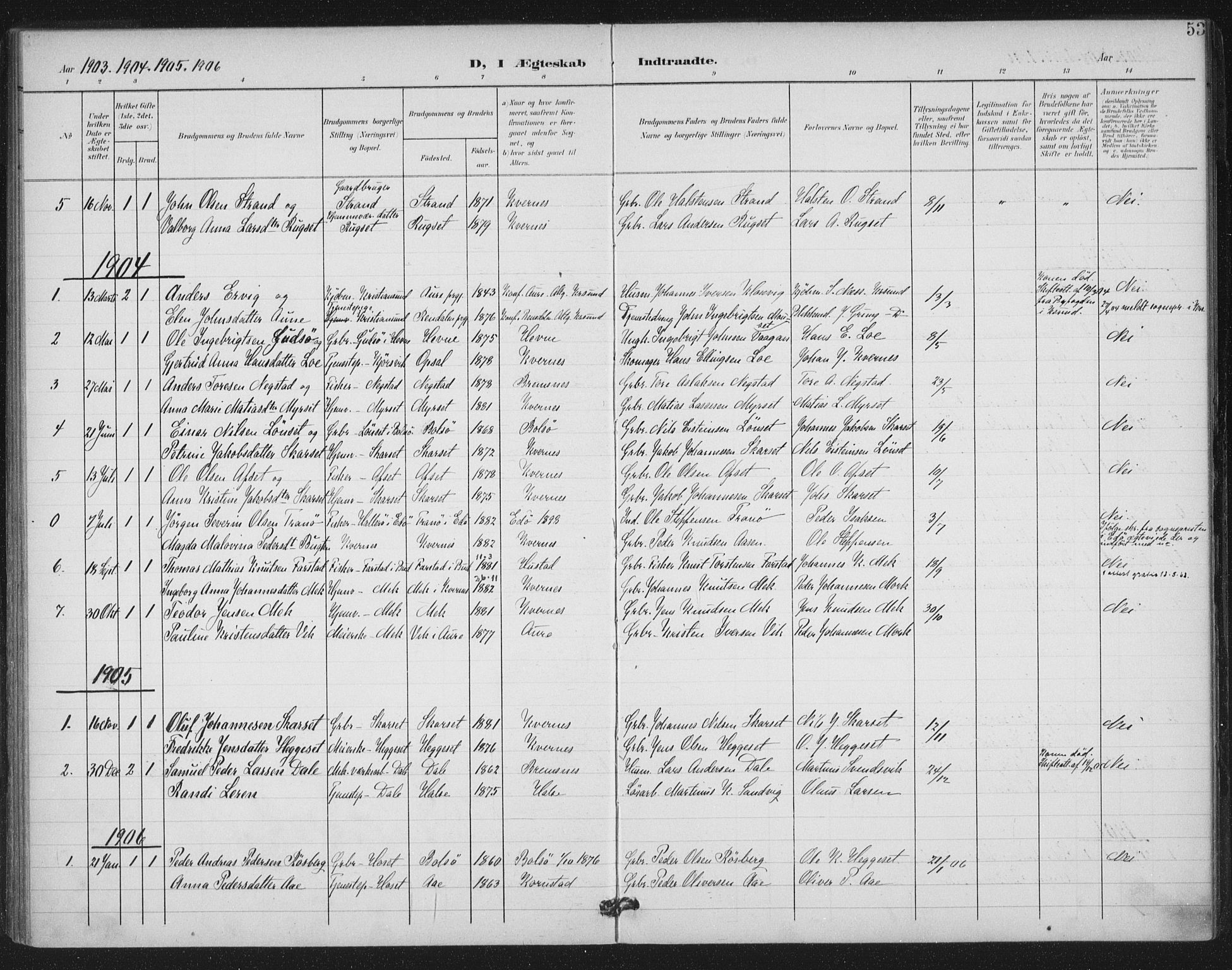 Ministerialprotokoller, klokkerbøker og fødselsregistre - Møre og Romsdal, AV/SAT-A-1454/568/L0810: Ministerialbok nr. 568A14, 1901-1915, s. 53