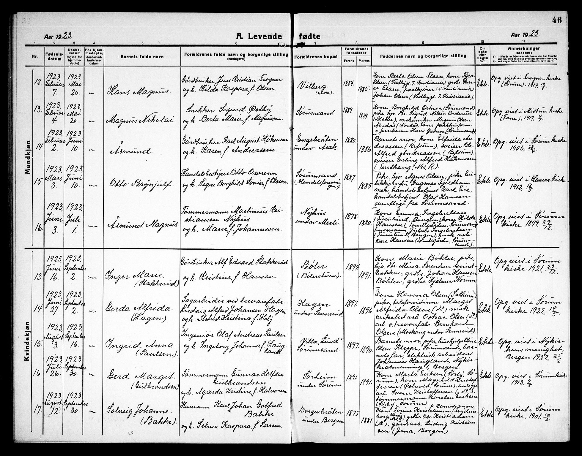 Sørum prestekontor Kirkebøker, AV/SAO-A-10303/G/Ga/L0008: Klokkerbok nr. I 8, 1917-1934, s. 46