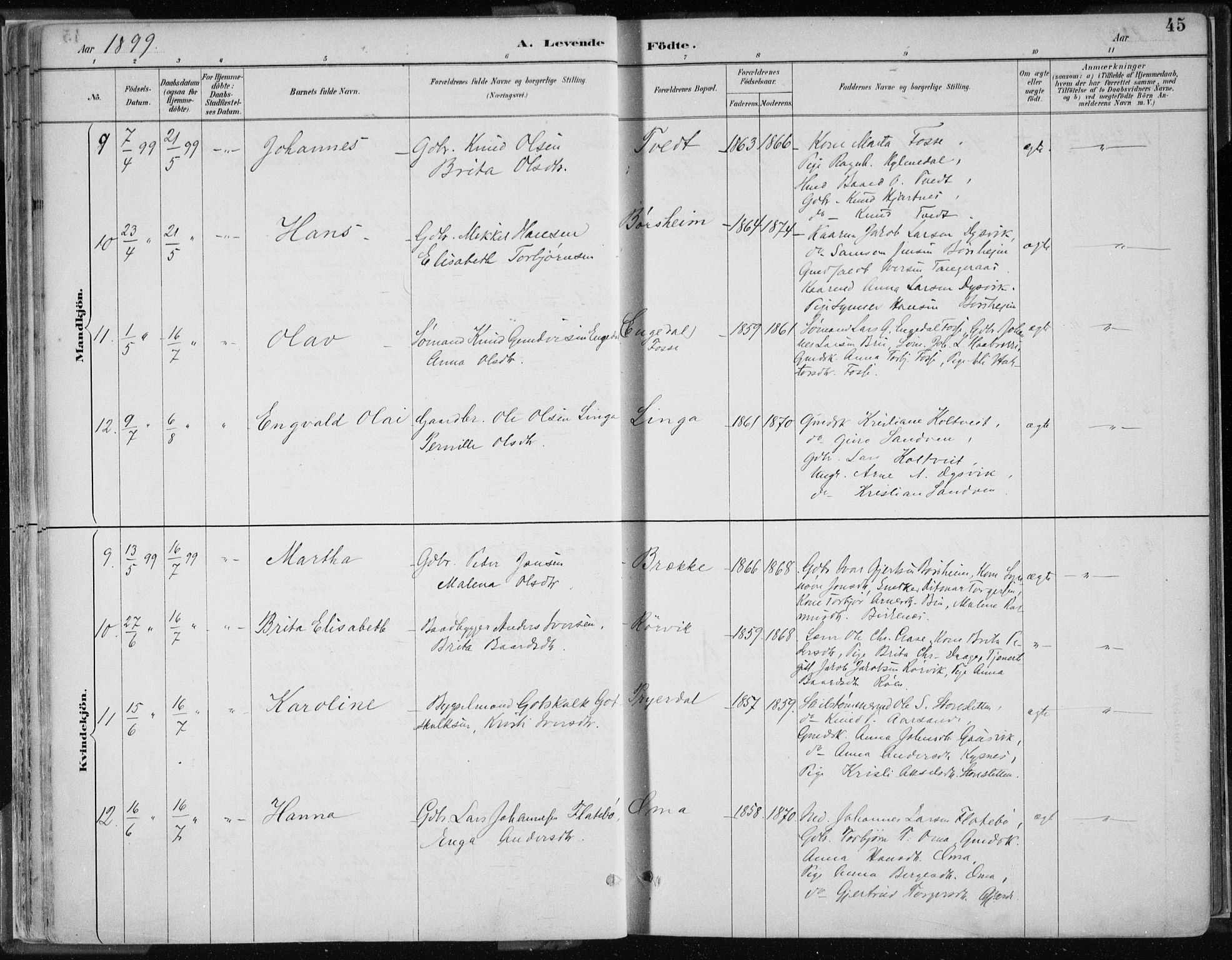 Strandebarm sokneprestembete, AV/SAB-A-78401/H/Haa: Ministerialbok nr. B  1, 1886-1908, s. 45