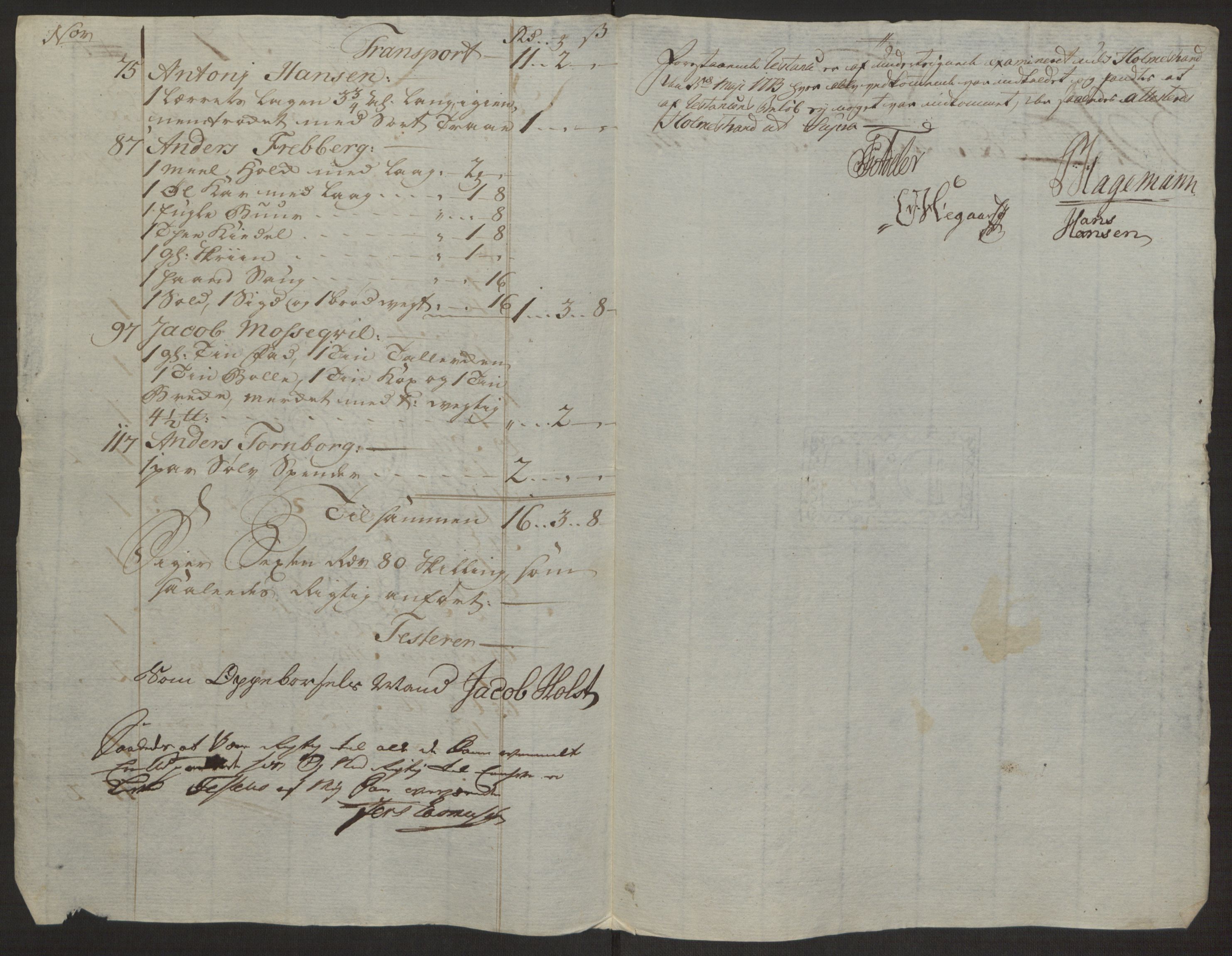 Rentekammeret inntil 1814, Reviderte regnskaper, Byregnskaper, RA/EA-4066/R/Rh/L0163/0001: [H4] Kontribusjonsregnskap / Ekstraskatt, Holmestrand, 1762-1772, s. 405