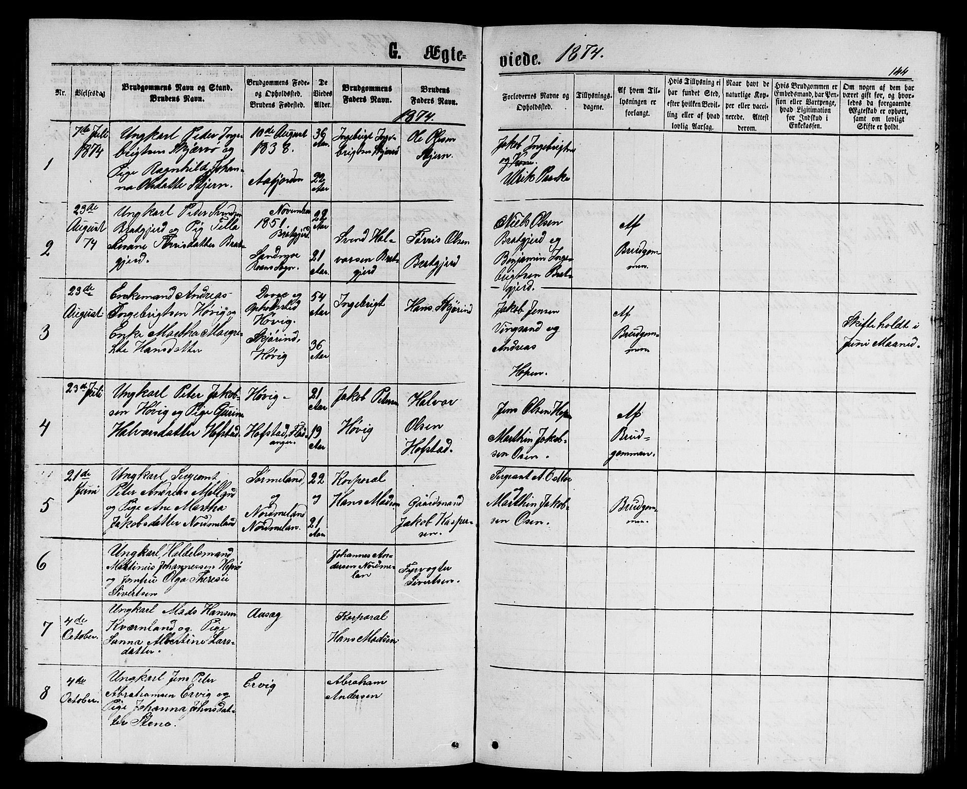 Ministerialprotokoller, klokkerbøker og fødselsregistre - Sør-Trøndelag, AV/SAT-A-1456/658/L0725: Klokkerbok nr. 658C01, 1867-1882, s. 144