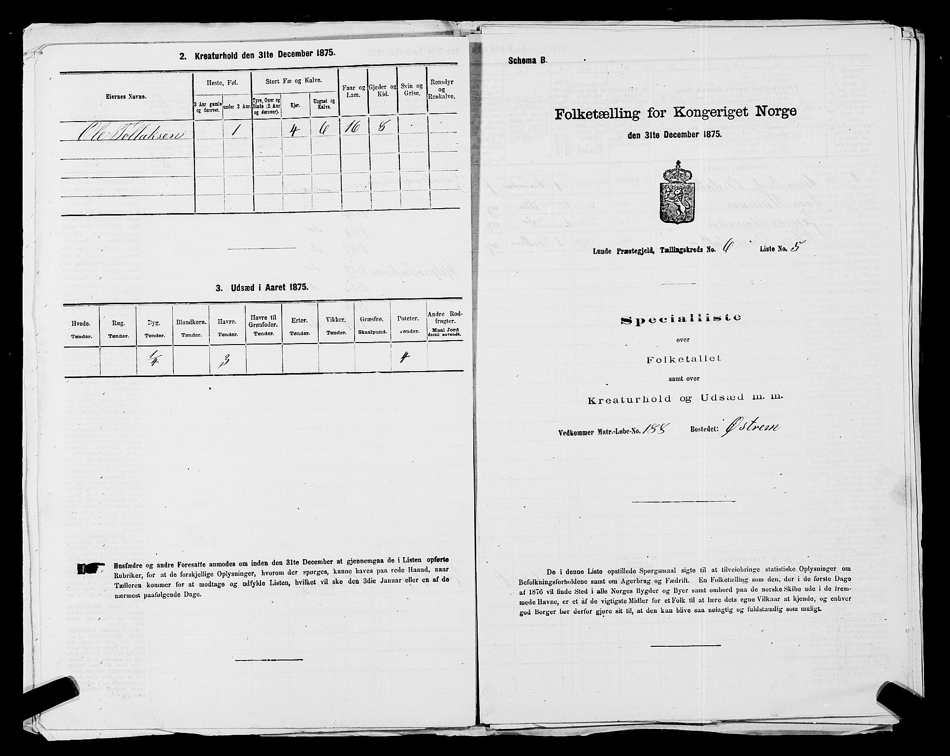 SAST, Folketelling 1875 for 1112P Lund prestegjeld, 1875, s. 557