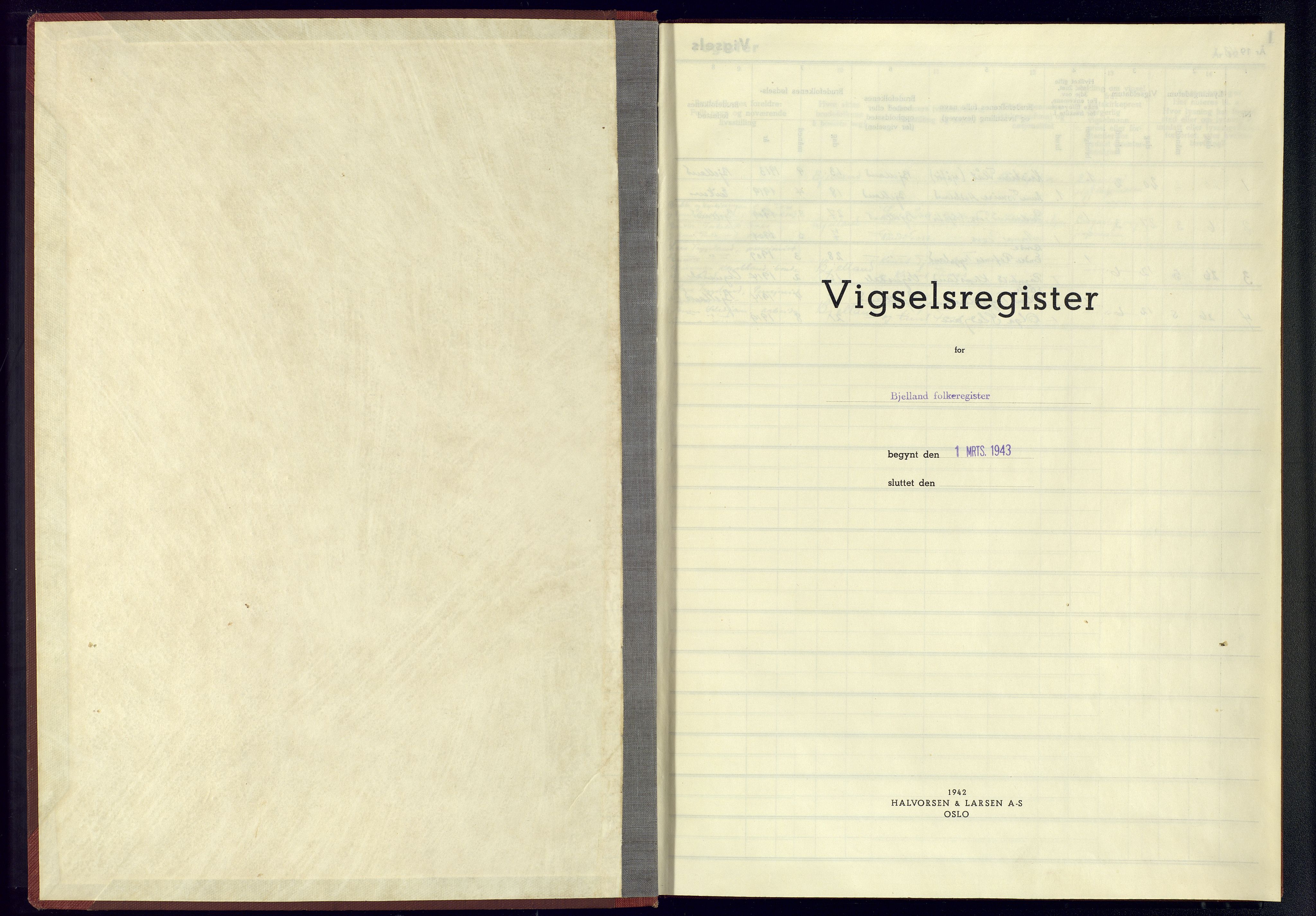 Bjelland sokneprestkontor, AV/SAK-1111-0005/J/Jb/L0003: Vigselsregister nr. II.6.3, 1943-1945