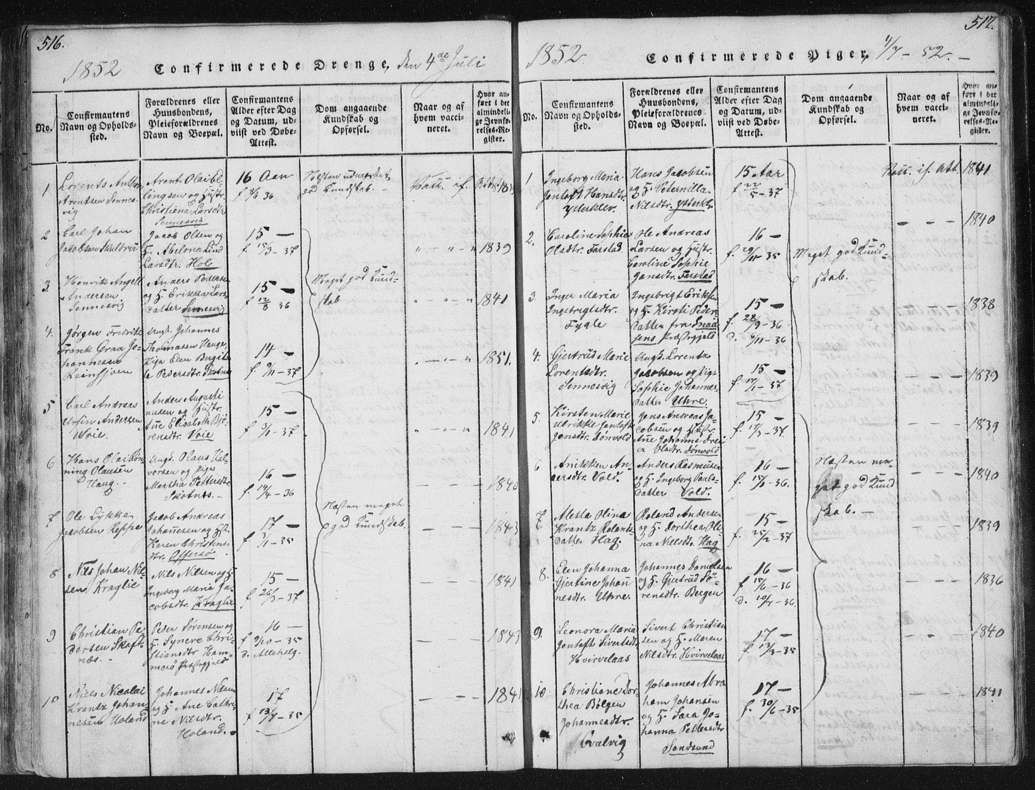 Ministerialprotokoller, klokkerbøker og fødselsregistre - Nordland, SAT/A-1459/881/L1164: Klokkerbok nr. 881C01, 1818-1853, s. 516-517