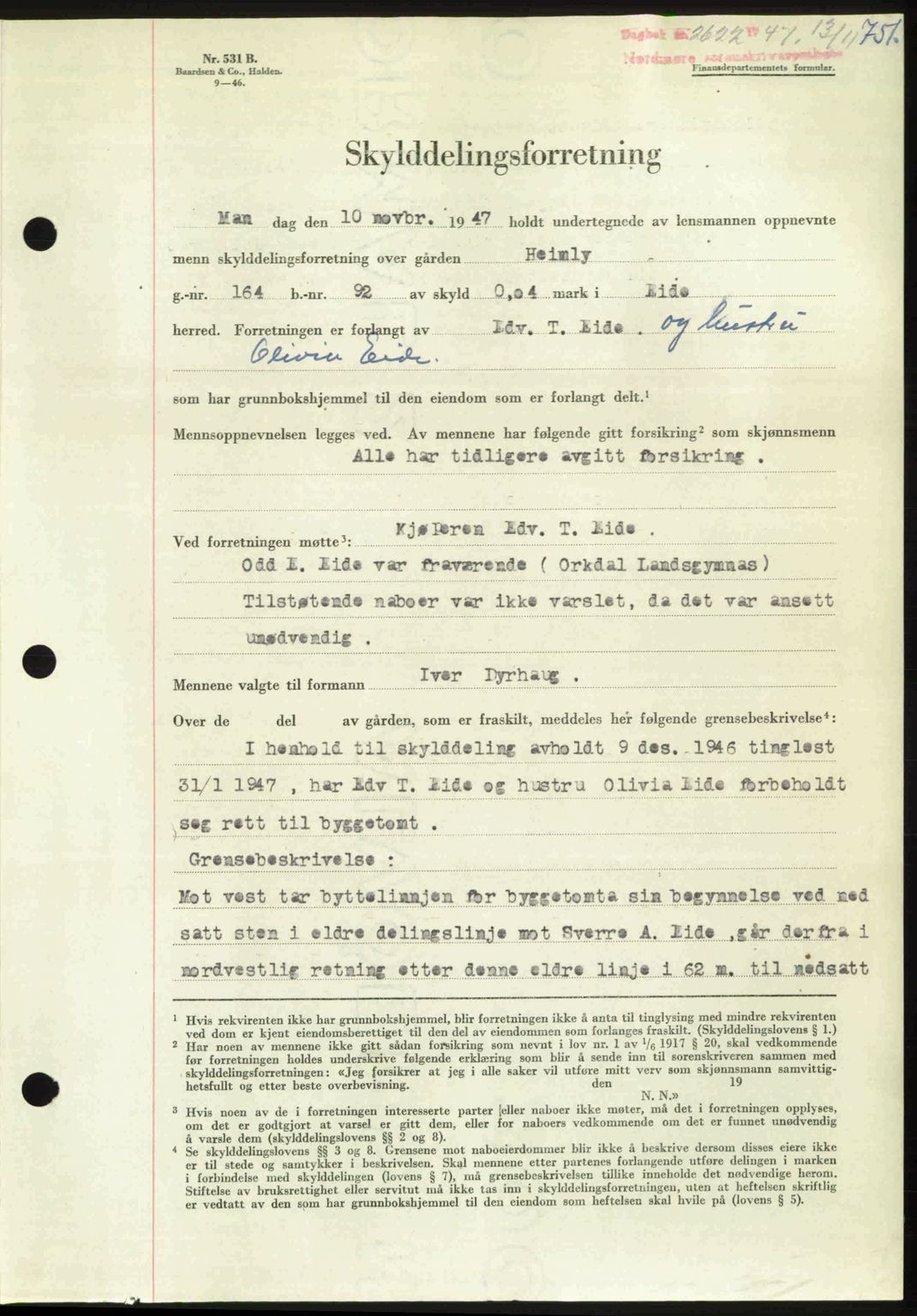 Nordmøre sorenskriveri, AV/SAT-A-4132/1/2/2Ca: Pantebok nr. A106, 1947-1947, Dagboknr: 2622/1947