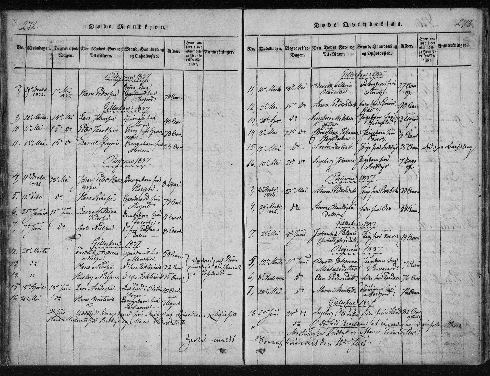 Ministerialprotokoller, klokkerbøker og fødselsregistre - Nordland, SAT/A-1459/805/L0096: Ministerialbok nr. 805A03, 1820-1837, s. 272-273