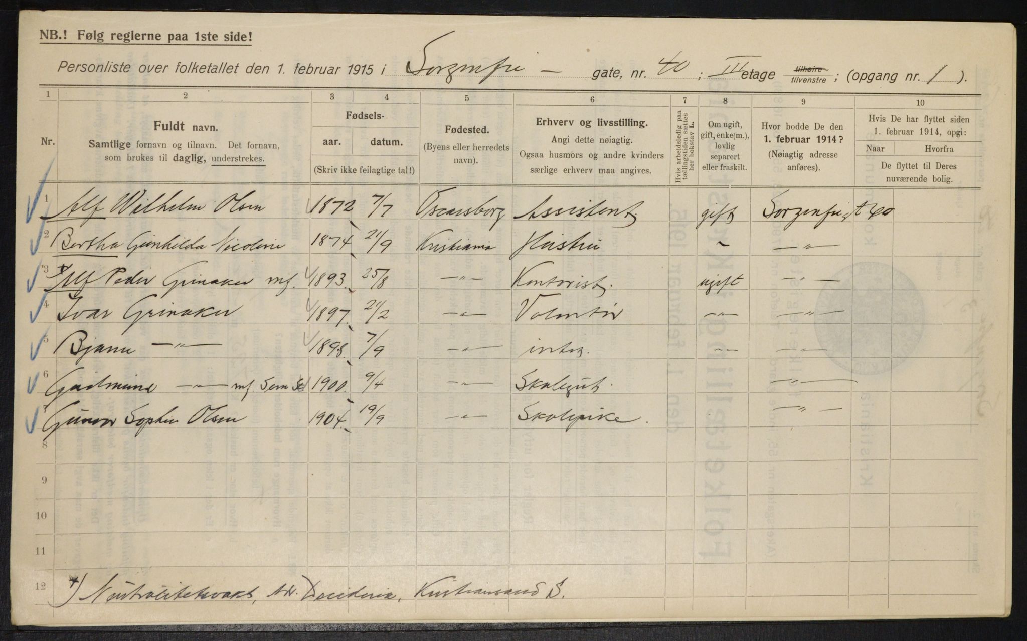 OBA, Kommunal folketelling 1.2.1915 for Kristiania, 1915, s. 100312