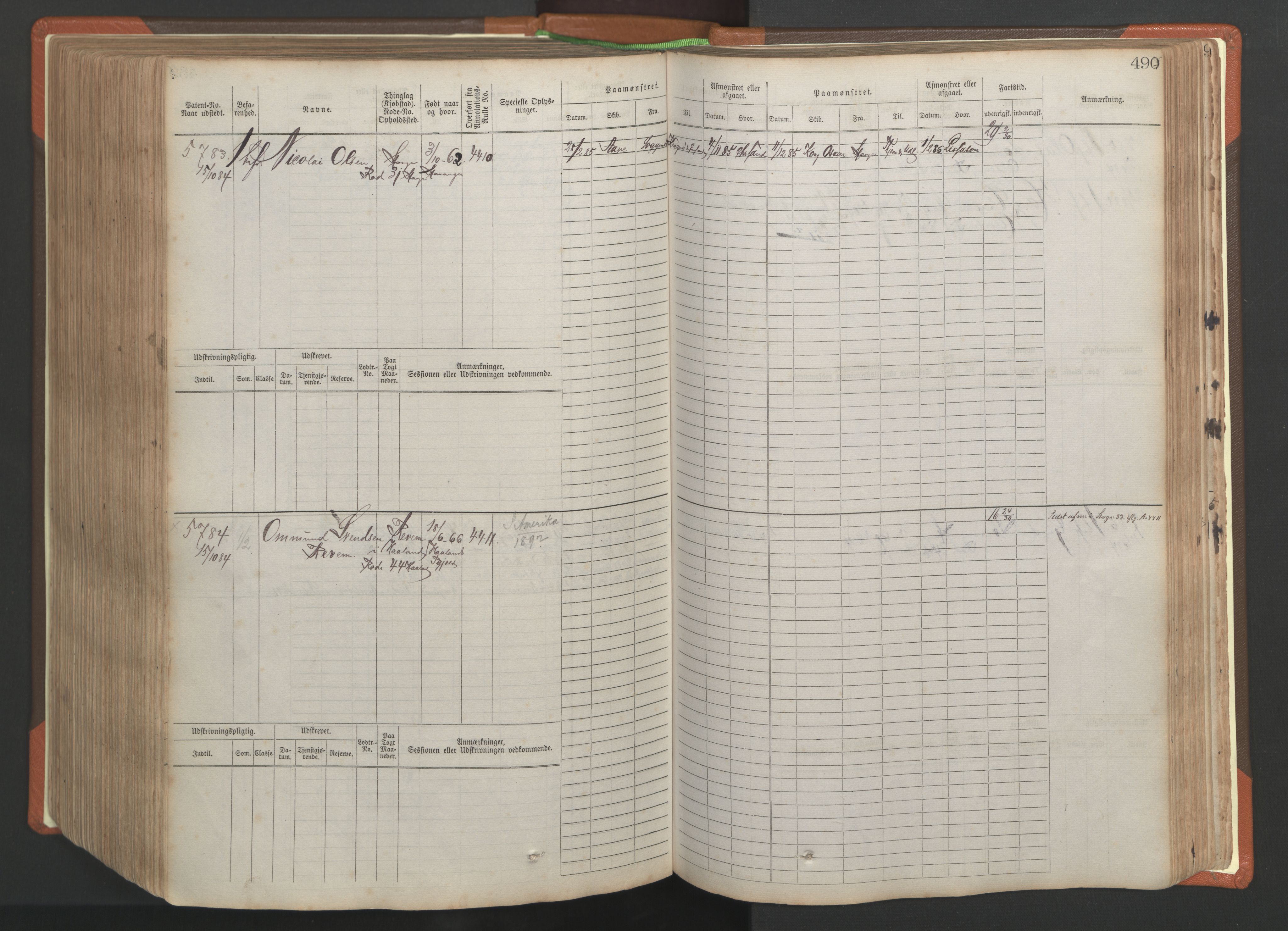 Stavanger sjømannskontor, AV/SAST-A-102006/F/Fb/Fbb/L0009: Sjøfartshovedrulle, patentnr. 4805-6006, 1879-1887, s. 496