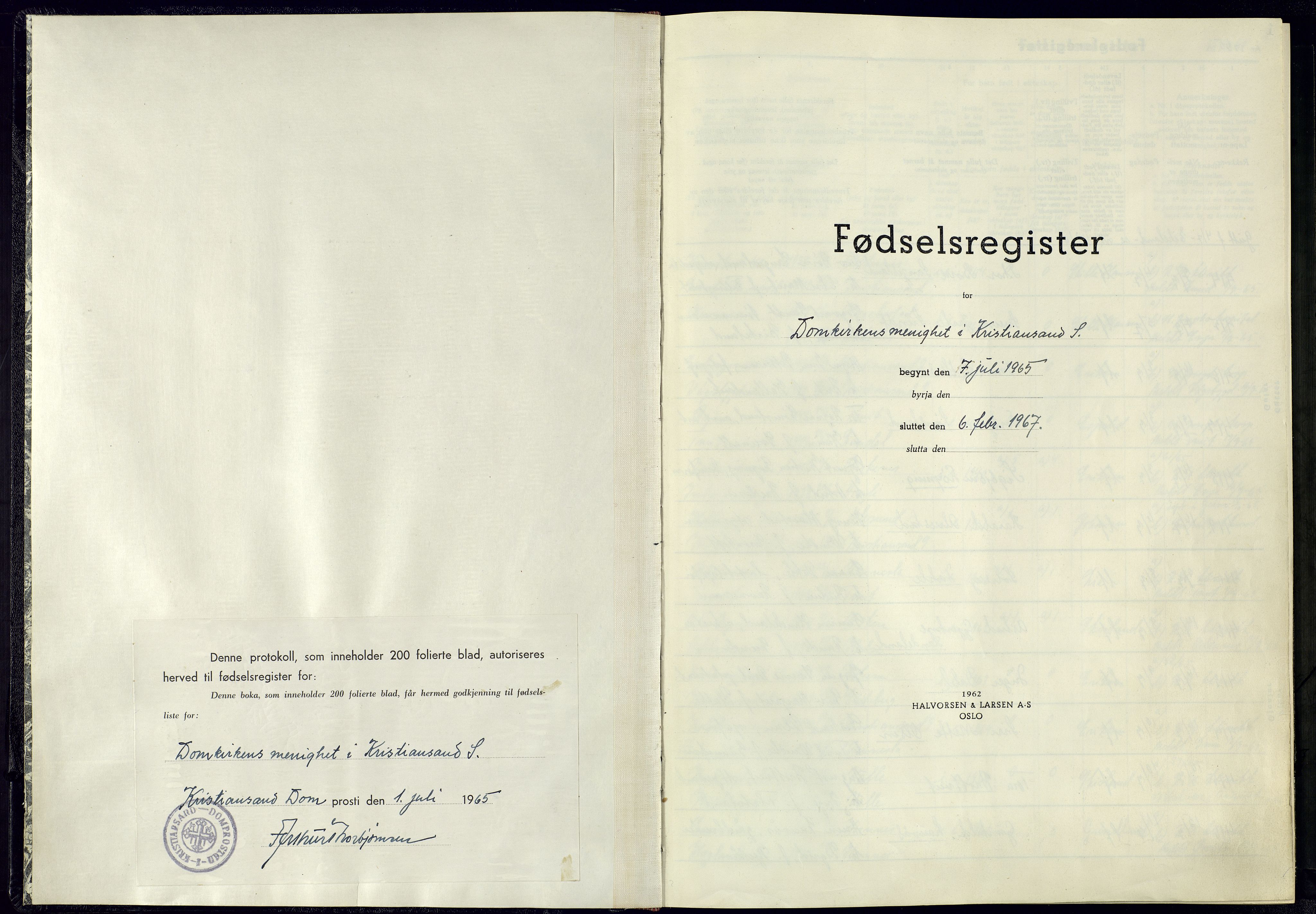 Kristiansand domprosti, AV/SAK-1112-0006/J/Jc/L0017: Fødselsregister nr. A-VI-61, 1965-1967