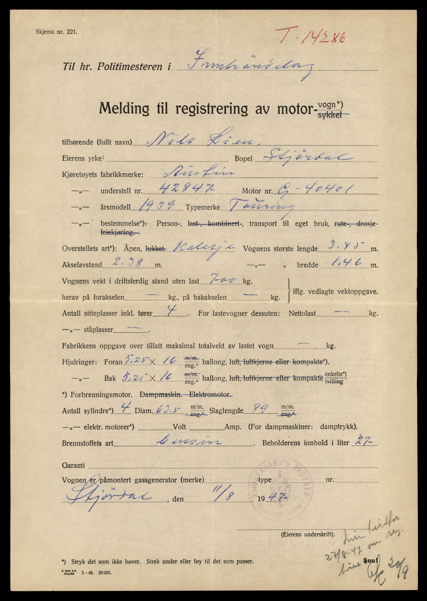Møre og Romsdal vegkontor - Ålesund trafikkstasjon, AV/SAT-A-4099/F/Fe/L0044: Registreringskort for kjøretøy T 14205 - T 14319, 1927-1998, s. 2397