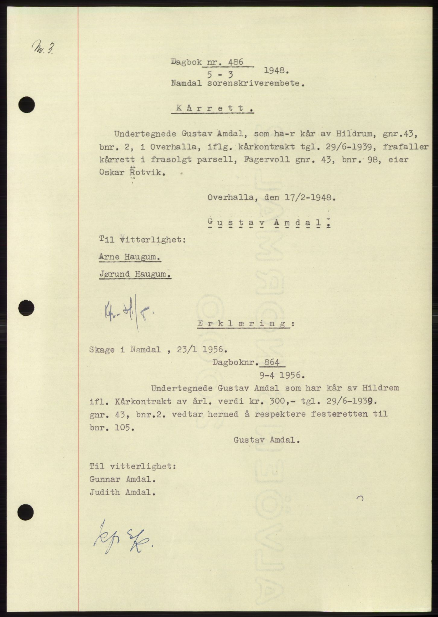 Namdal sorenskriveri, SAT/A-4133/1/2/2C: Pantebok nr. -, 1947-1948, Dagboknr: 486/1948