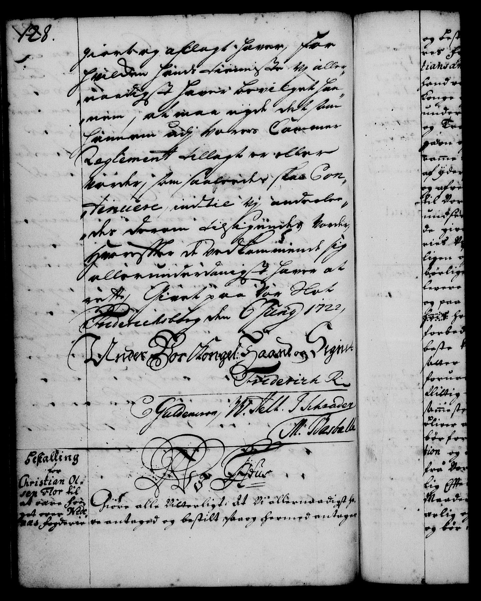 Rentekammeret, Kammerkanselliet, RA/EA-3111/G/Gg/Gge/L0001: Norsk bestallingsprotokoll med register (merket RK 53.25), 1720-1730, s. 128
