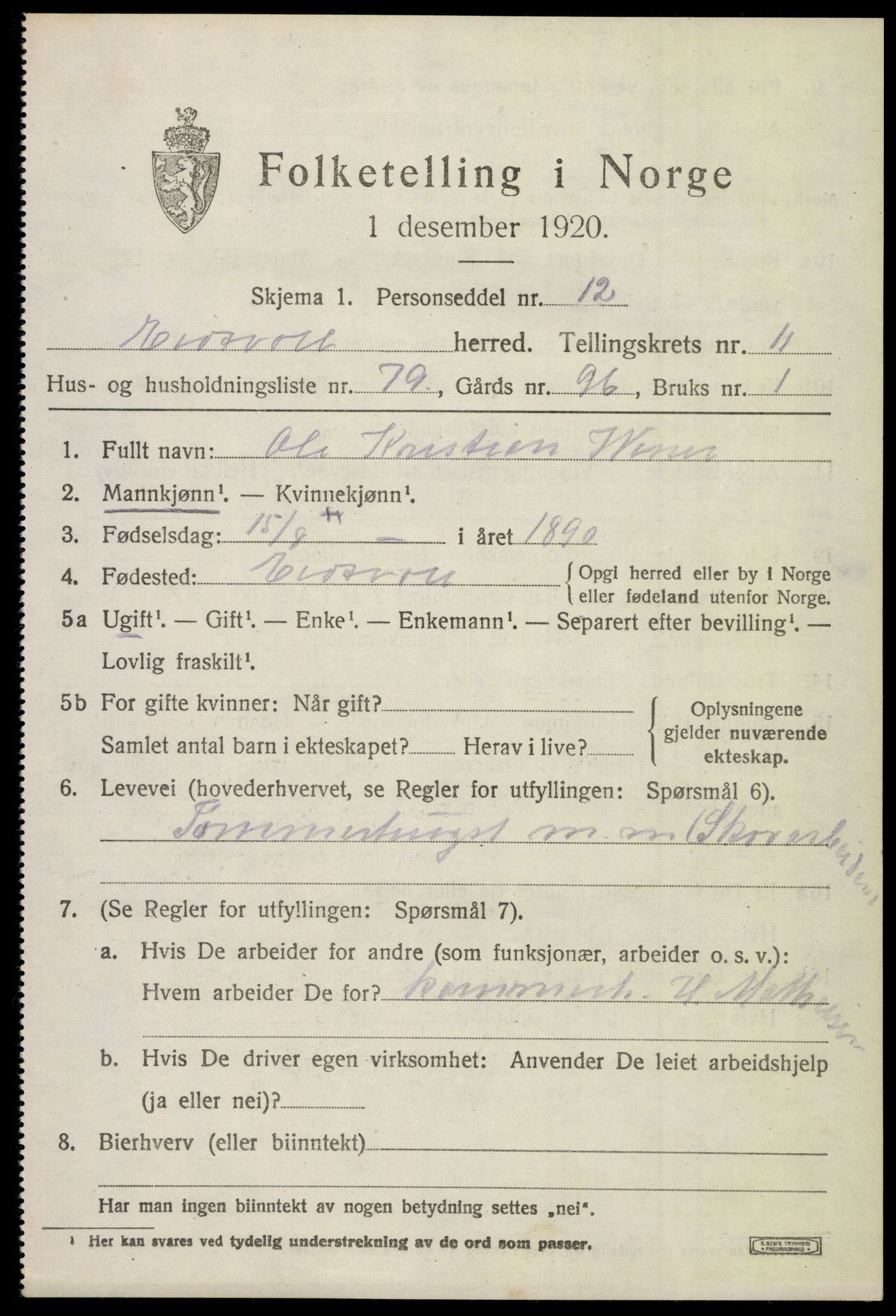 SAO, Folketelling 1920 for 0237 Eidsvoll herred, 1920, s. 18109