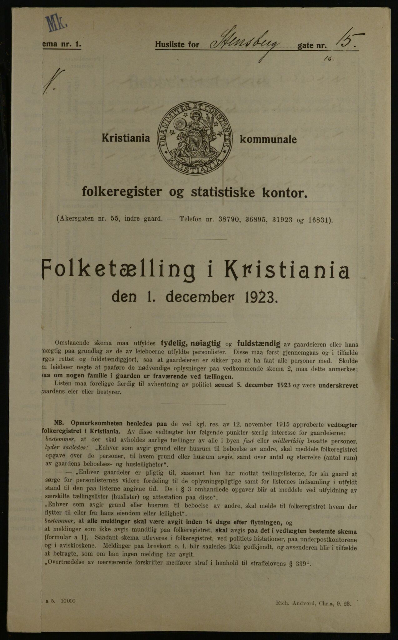 OBA, Kommunal folketelling 1.12.1923 for Kristiania, 1923, s. 112102