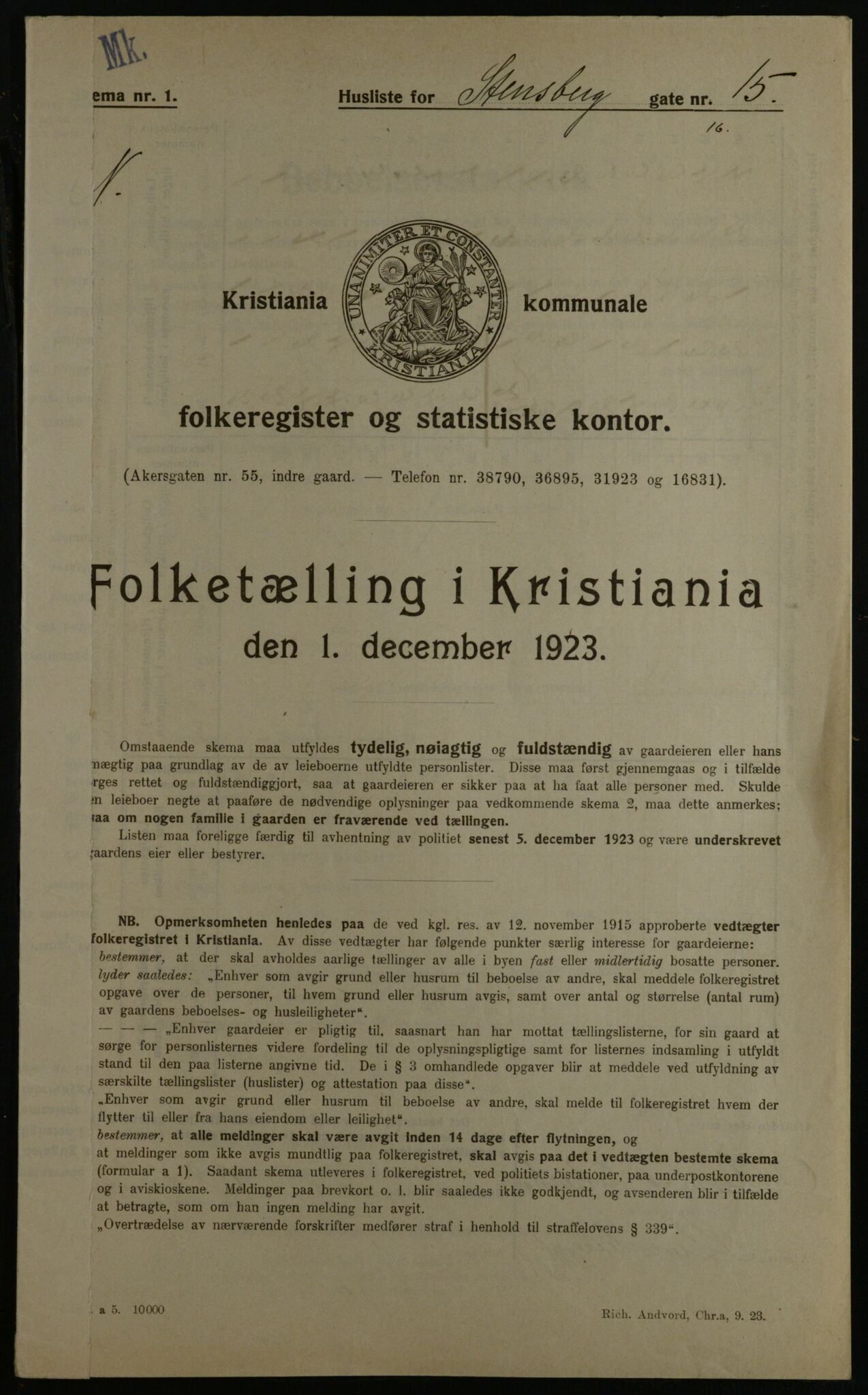 OBA, Kommunal folketelling 1.12.1923 for Kristiania, 1923, s. 112102