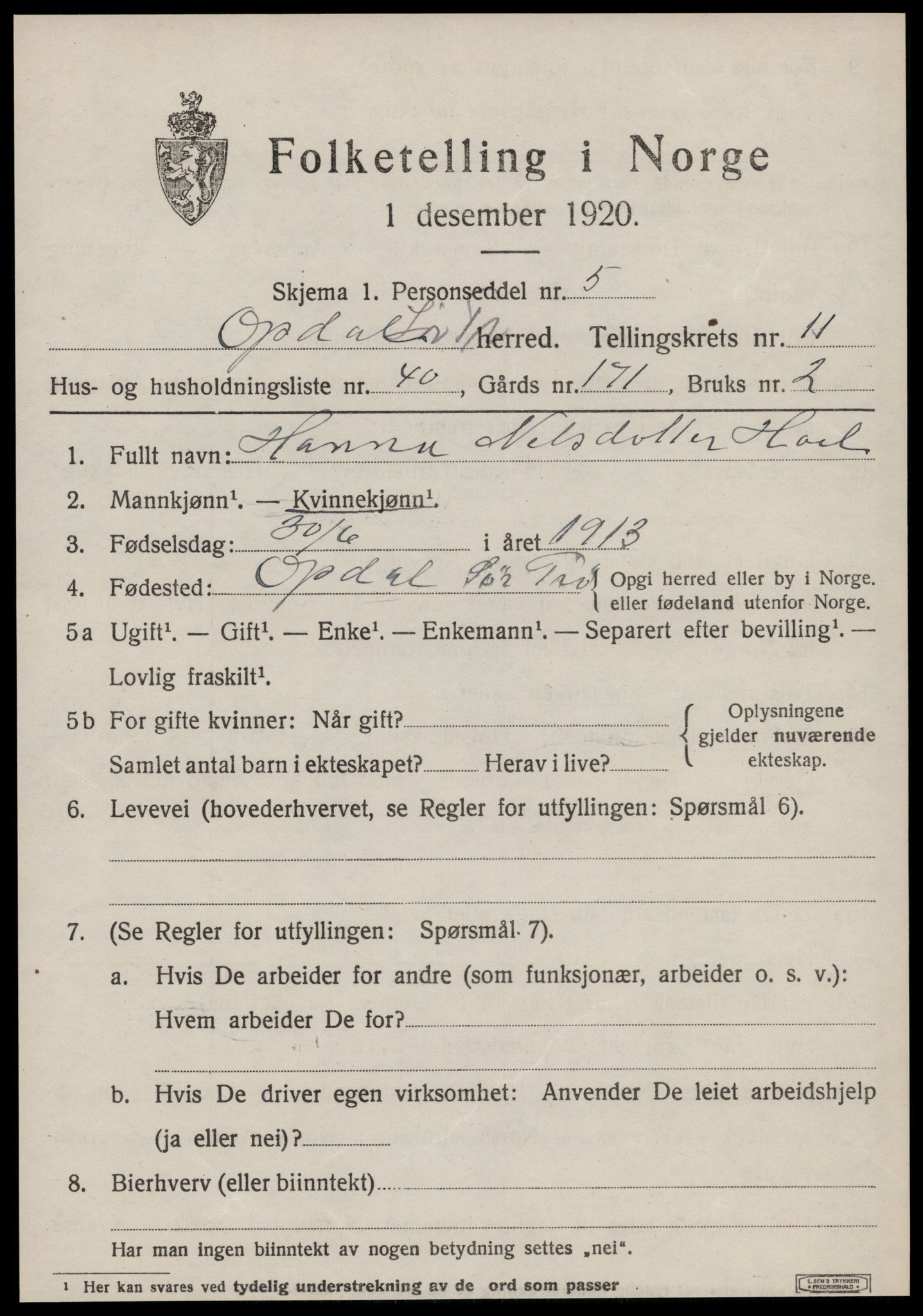 SAT, Folketelling 1920 for 1634 Oppdal herred, 1920, s. 9699