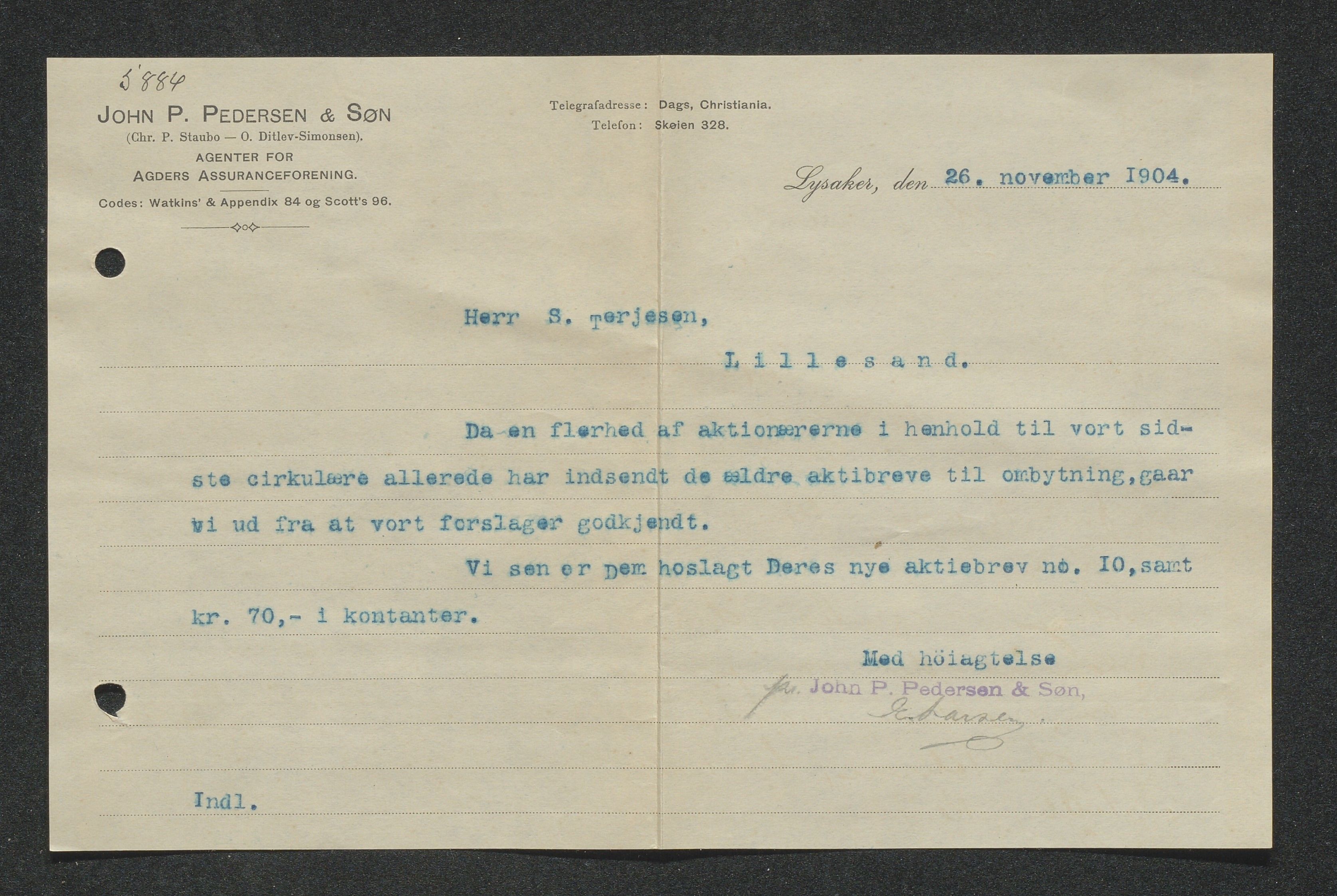 O. Terjesens rederi, AAKS/PA-2525/E/E01/L0013: Korrespondanse, 1904-1905