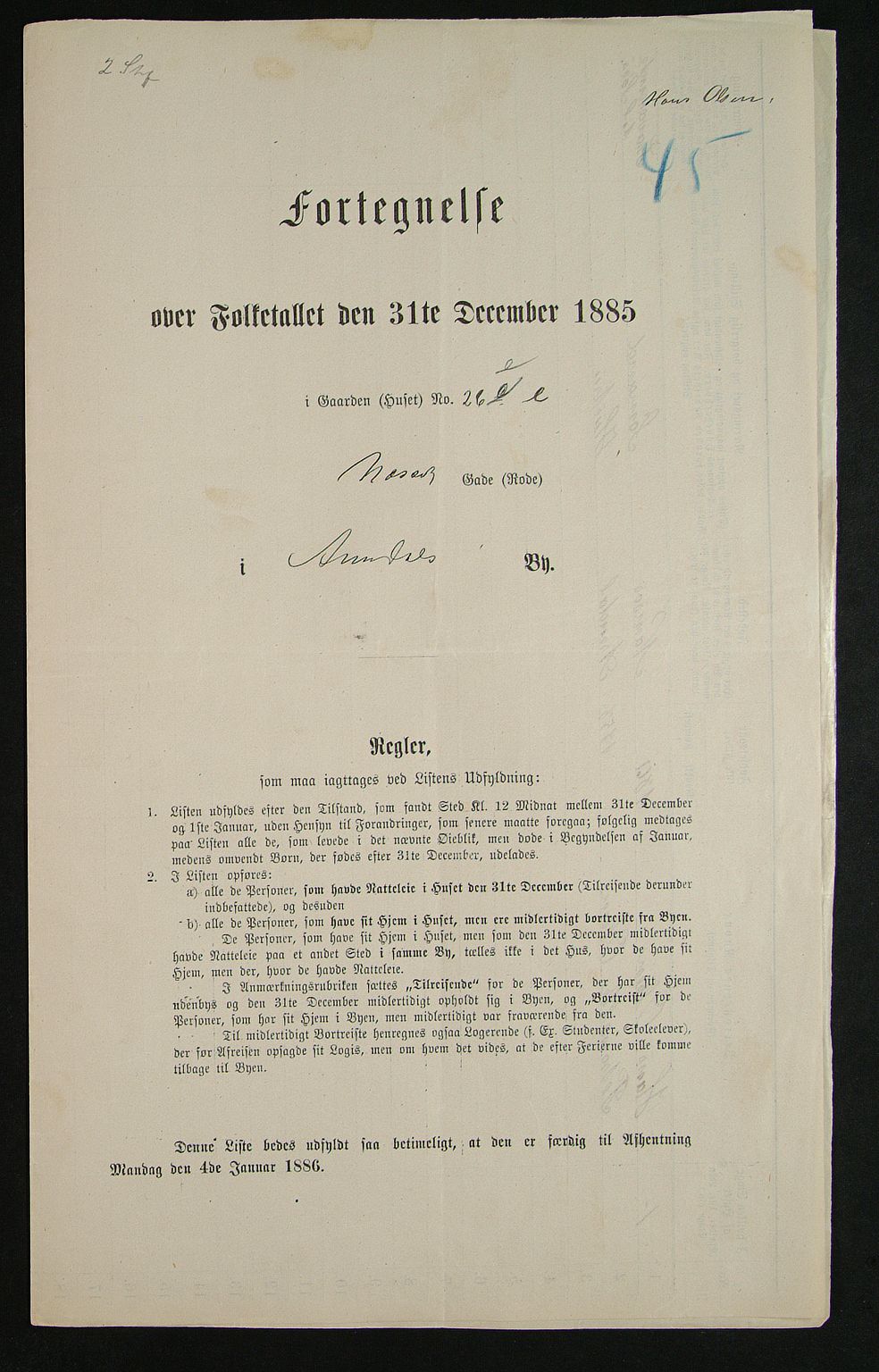 SAK, Folketelling 1885 for 0903 Arendal kjøpstad, 1885, s. 45